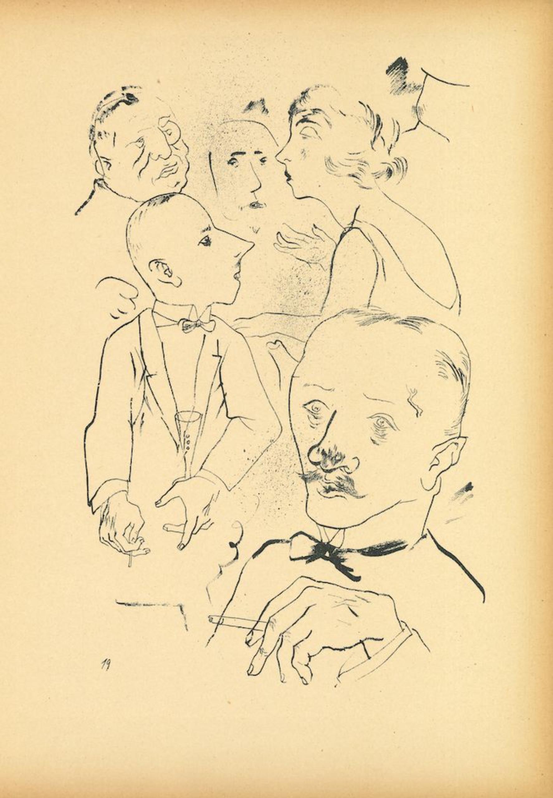 Offspring from Ecce Homo is an original offset and lithograph realized by George Grosz.

The artwork is the plate. 19 from the portfolio Ecce Homo published between 1922/1923, edition of Der Malik-Verlag Berlin.

Original title: Nachwuchs

Good