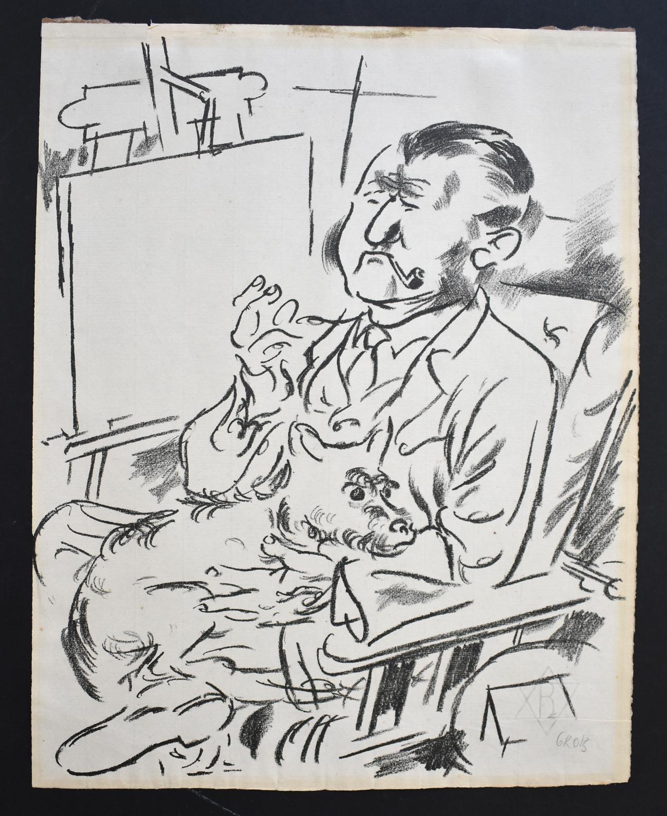  Self-Portrait with Dog in Front of the Easel, from: The Creators - German Art - Print by George Grosz