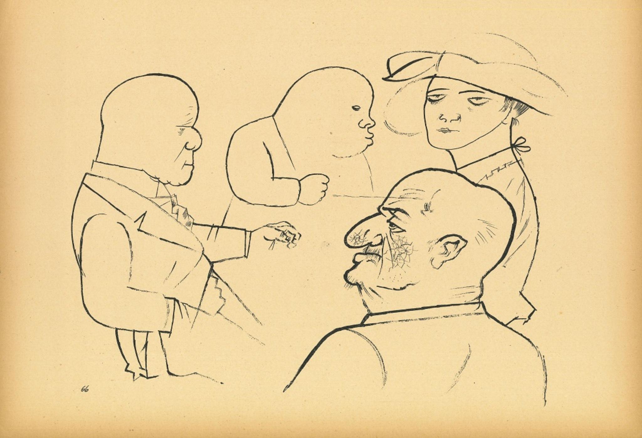 Tiburón - Offset y litografía originales de George Grosz - 1923