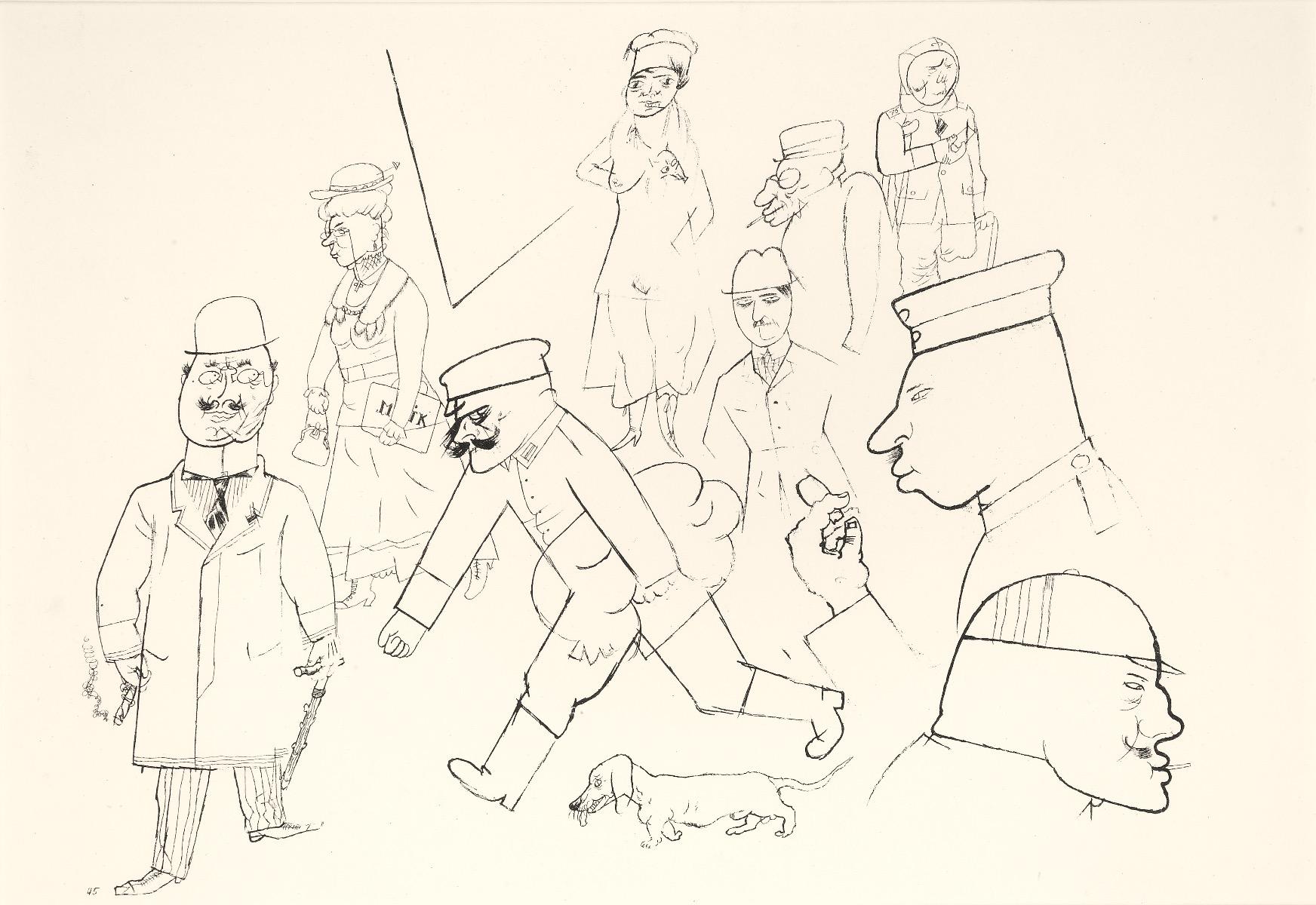 Strassenszene "Street scene" is an original lithograph, realized by George Grosz in 1923, from Ecce Homo,  edition Malik Verlag.

Included a frame.

In very good conditions.

George Grosz (1893 -1959) was a German artist known especially for his