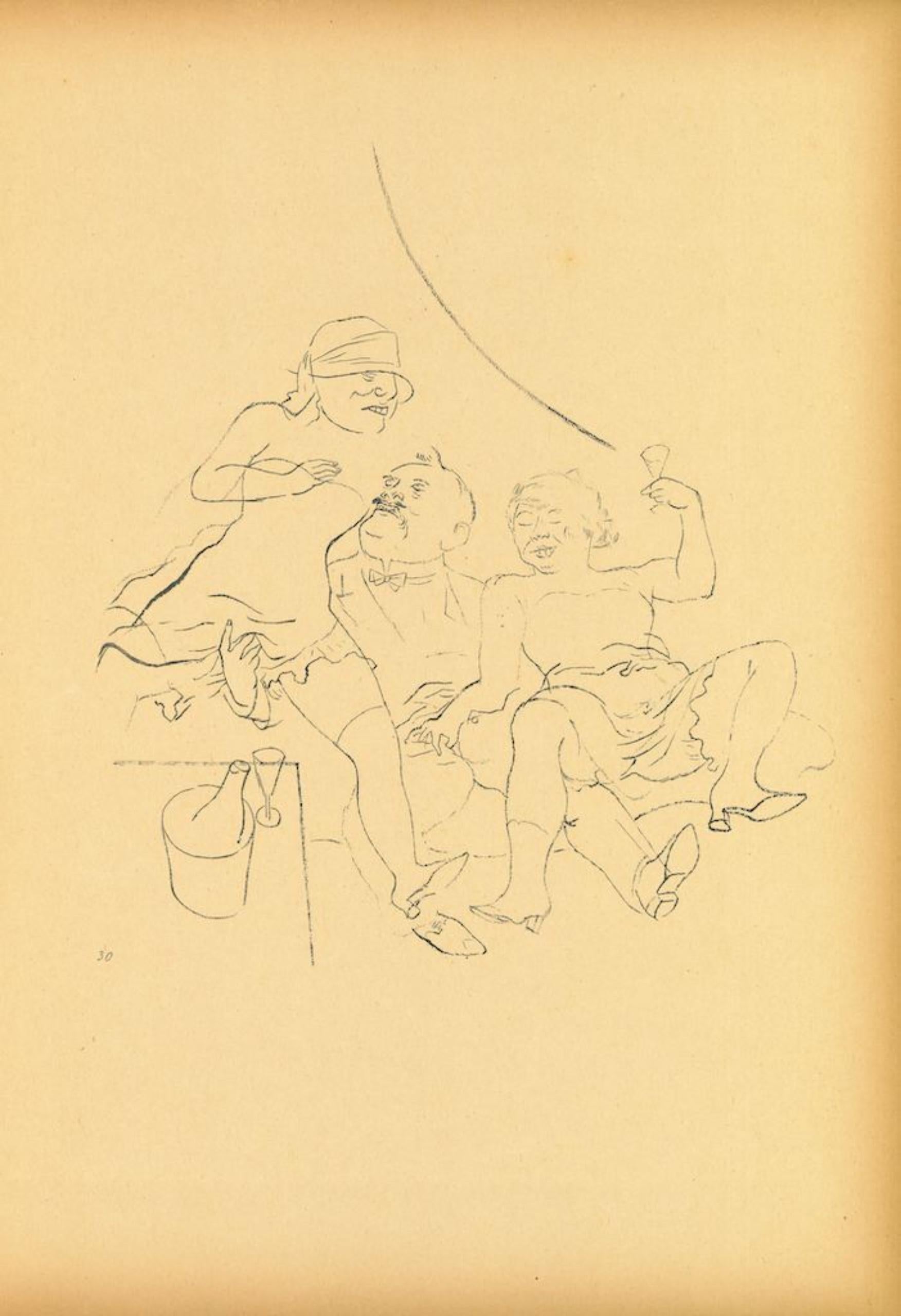 Figurative Print George Grosz - Tapis dans le panier - Offset et lithographie d'origine de G. Grosz - 1923