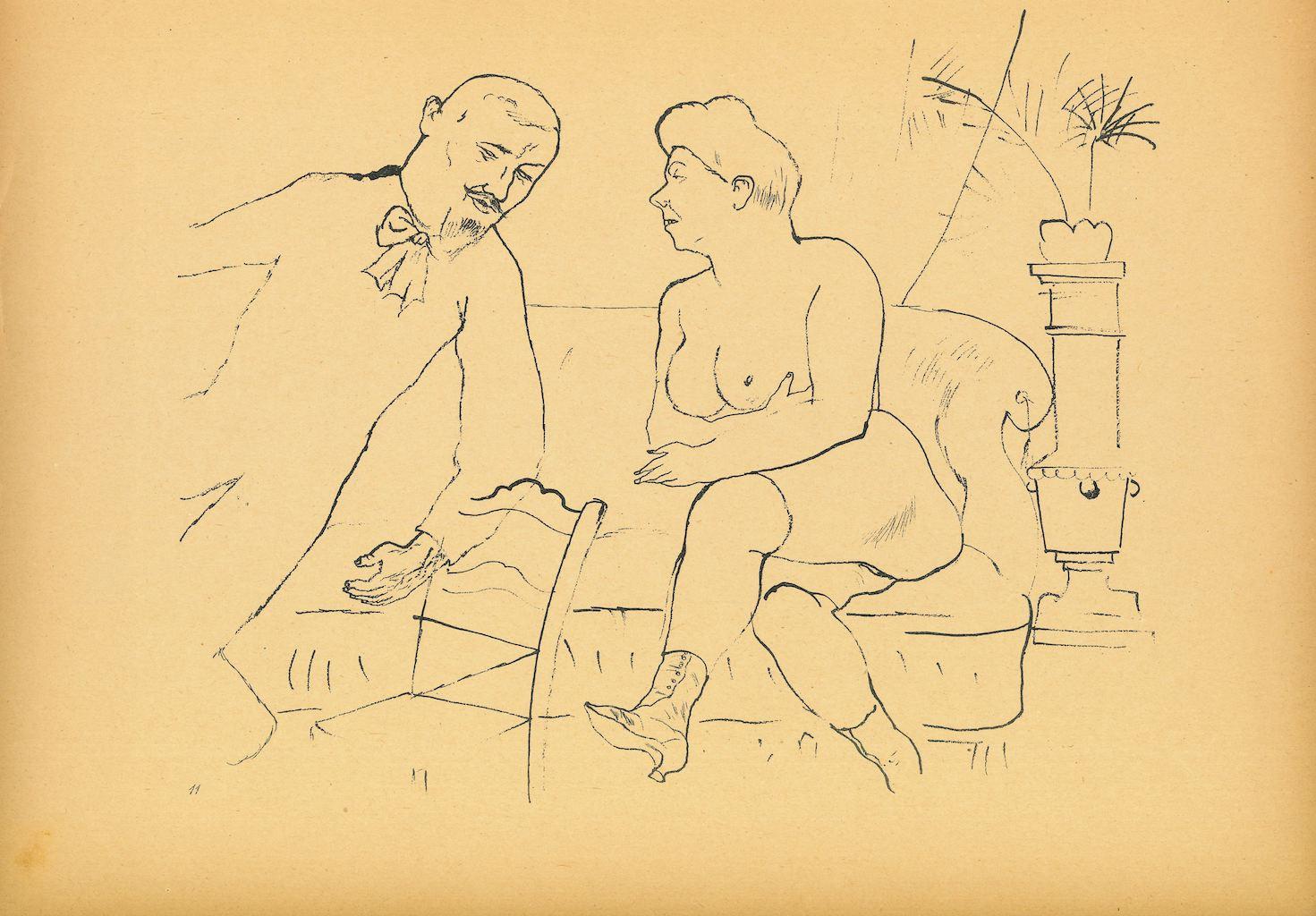 The Visit - Original Offset and Lithograph by George Grosz - 1923