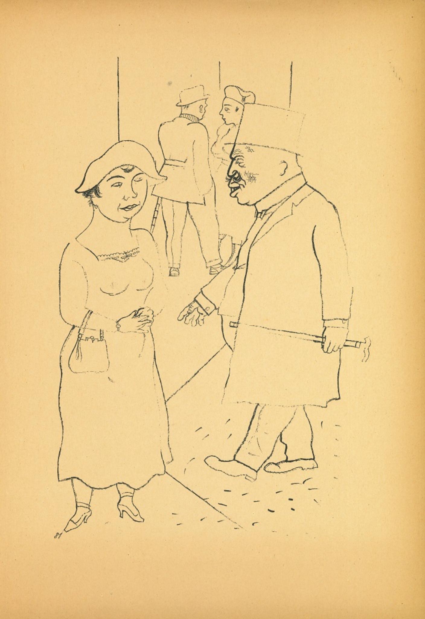 The Walk - Offset et lithographie de George Grosz - 1923