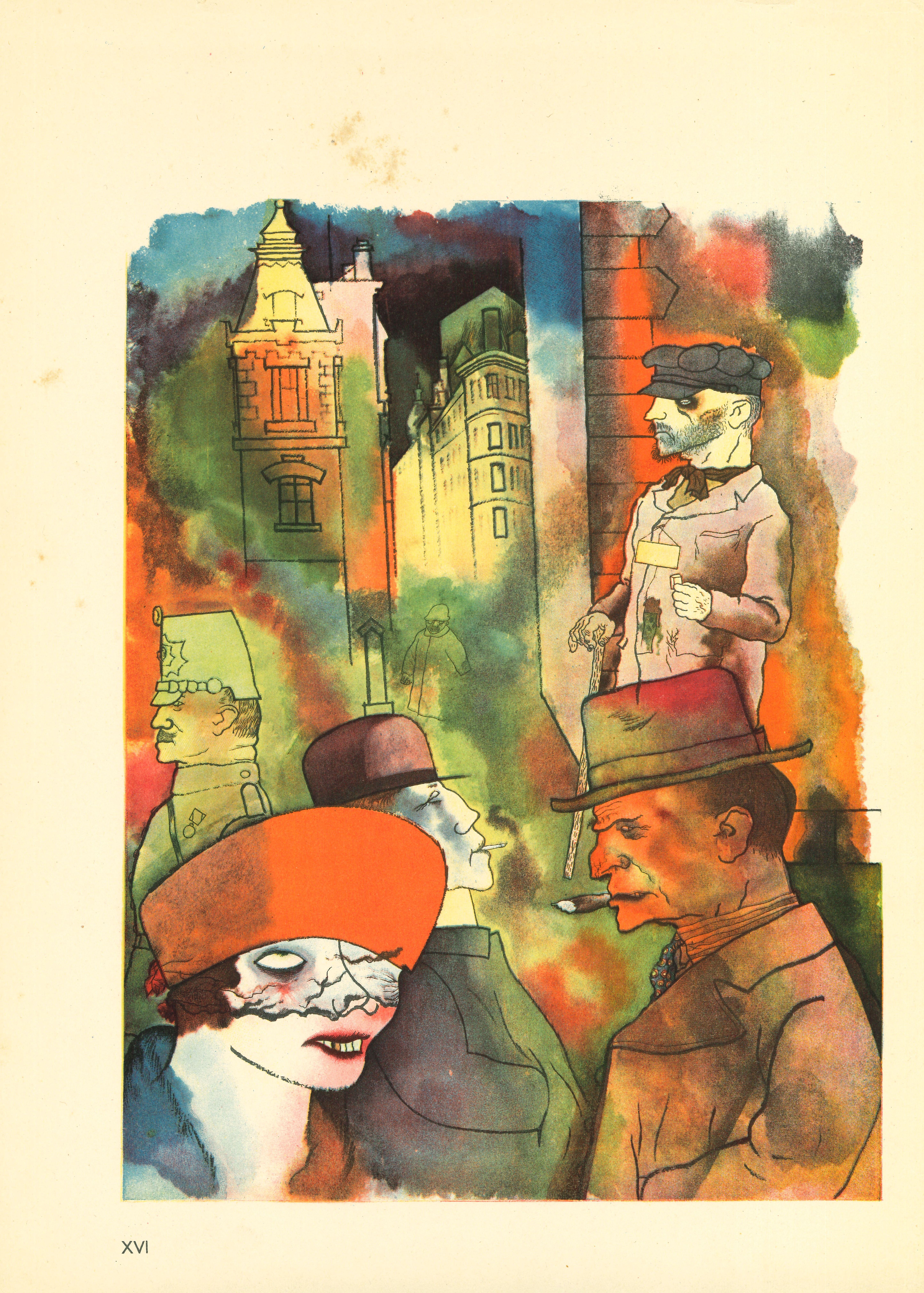 Twilight is an original seven-color offset and lithograph, realized by George Grosz.

The artwork is the plate n. XVI from the porfolio Ecce Homo published between 1922/1923, edition of Der Malik-Verlag Berlin, that includes offset and lithograph