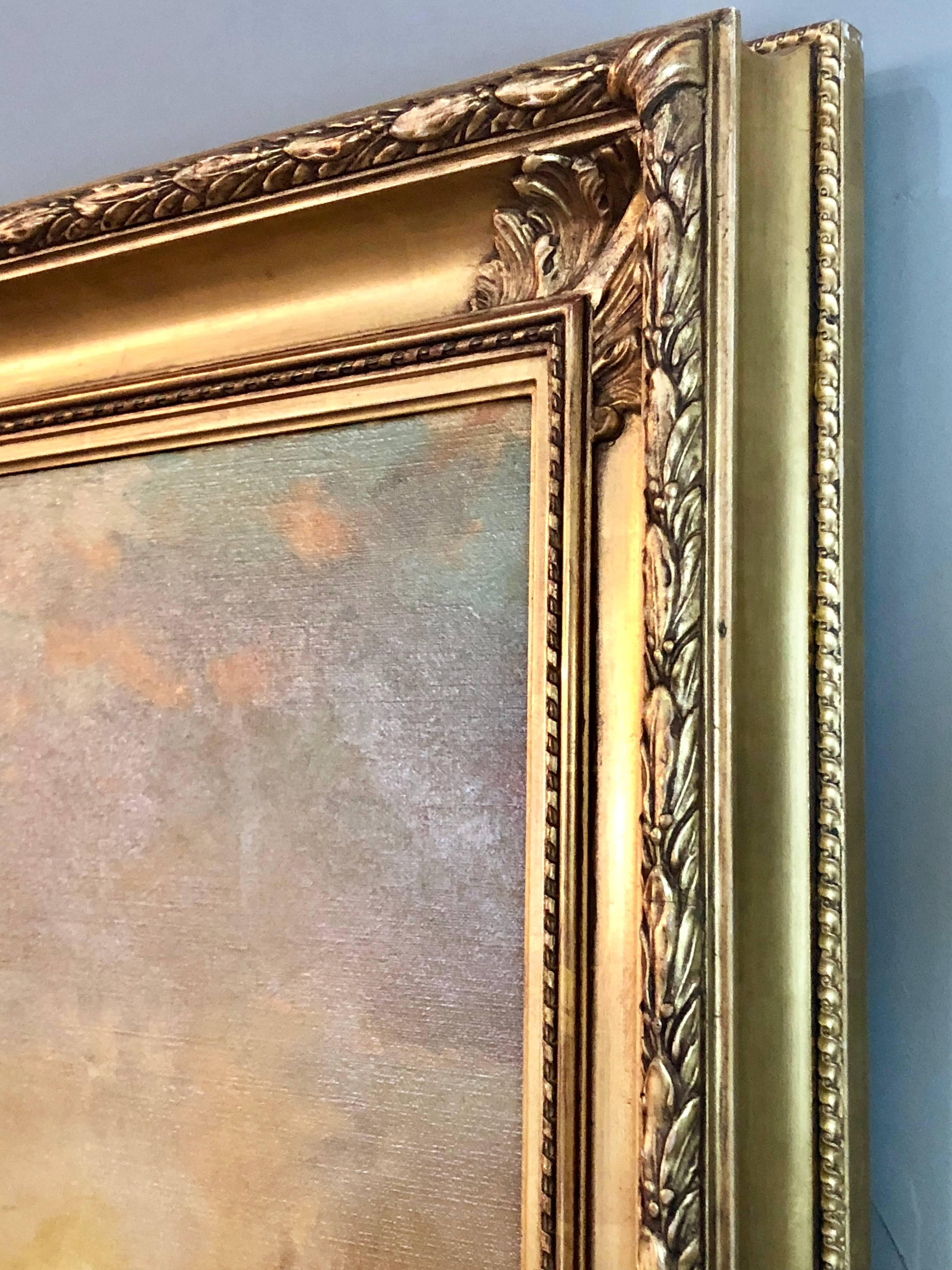 George H McCord 19th Century Oil on Canvas in Custome Gilt American Frame Signed 9