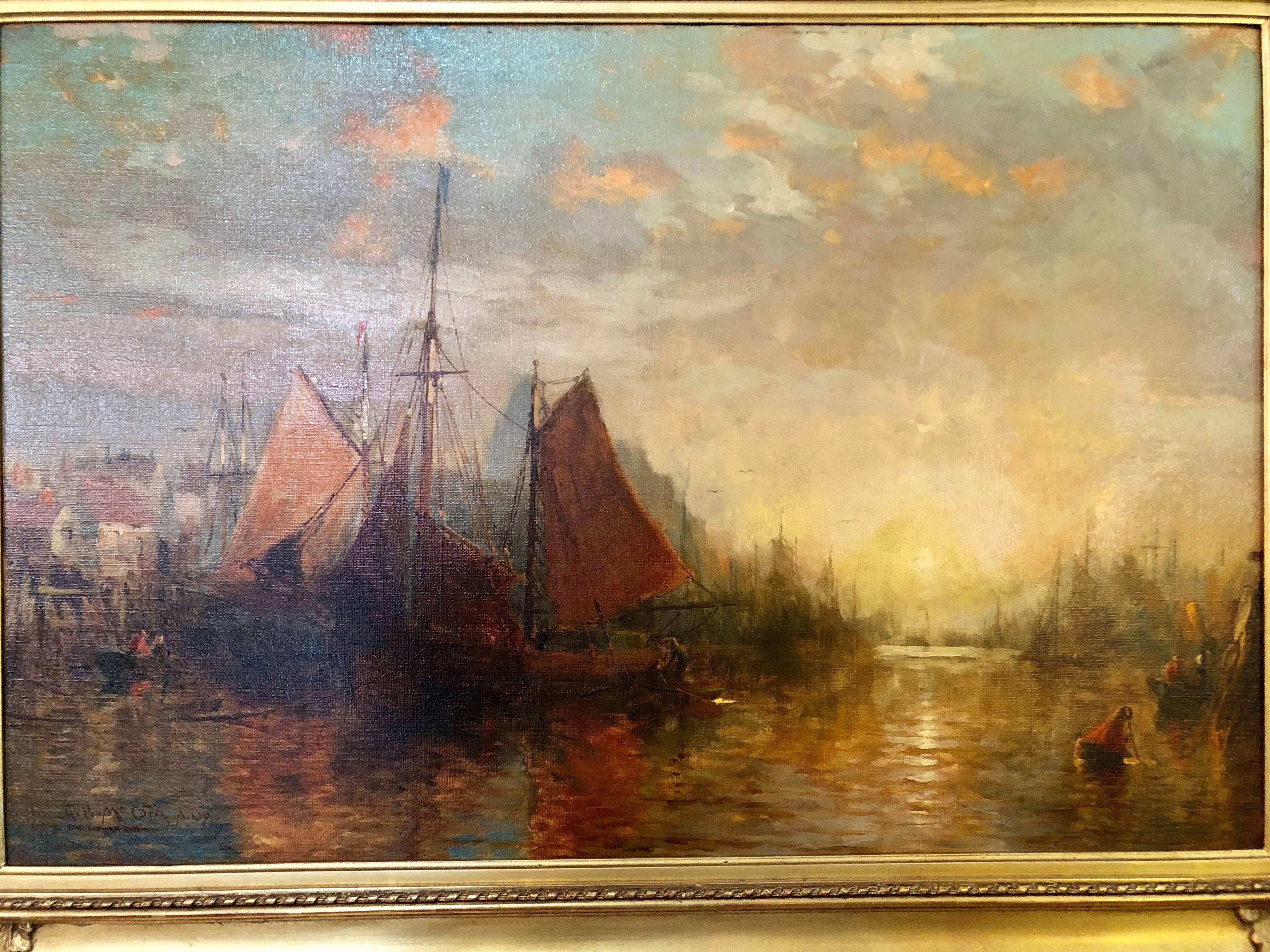 American Classical George H McCord 19th Century Oil on Canvas in Custome Gilt American Frame Signed