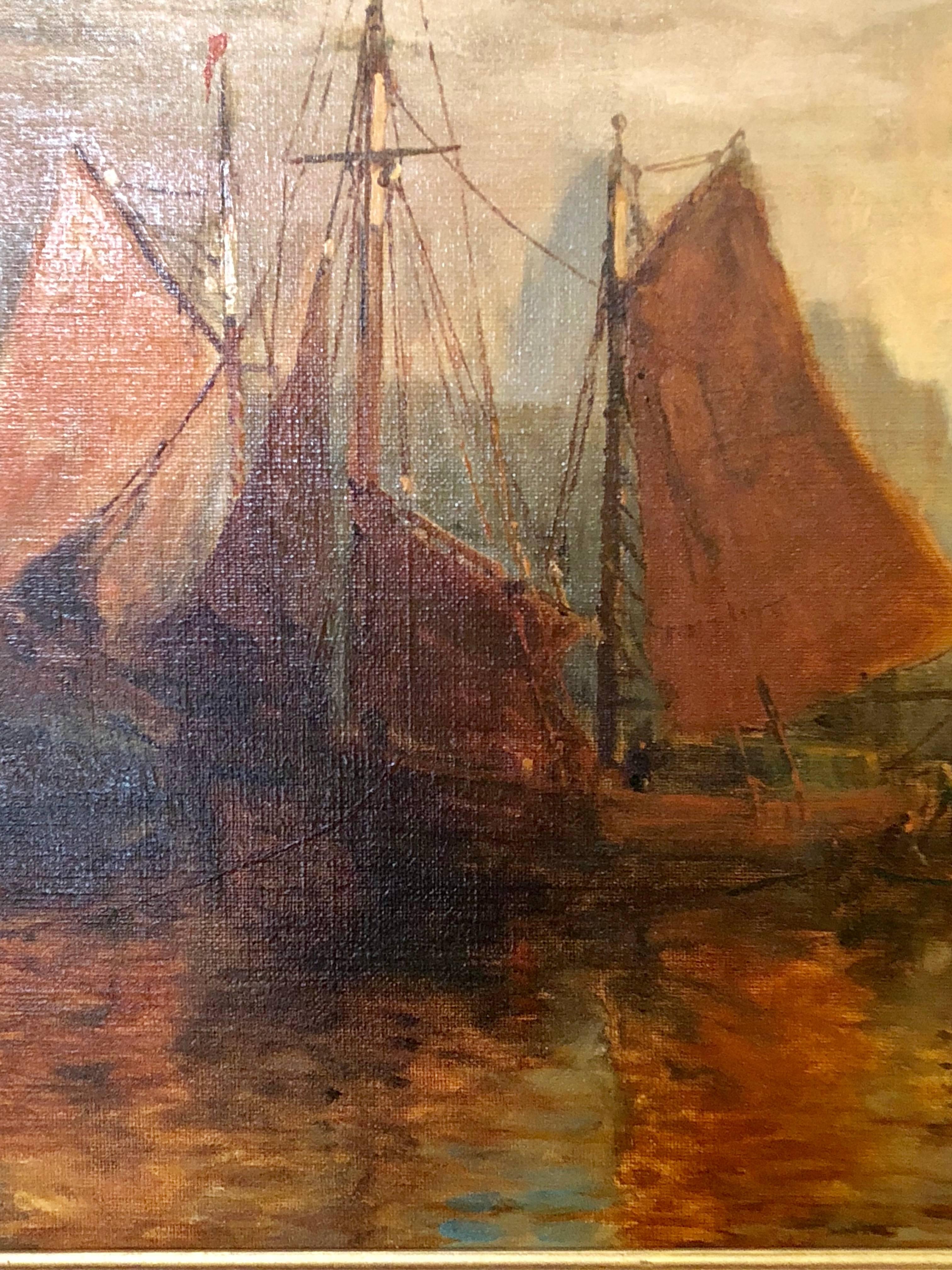 George H McCord 19th Century Oil on Canvas in Custome Gilt American Frame Signed 2