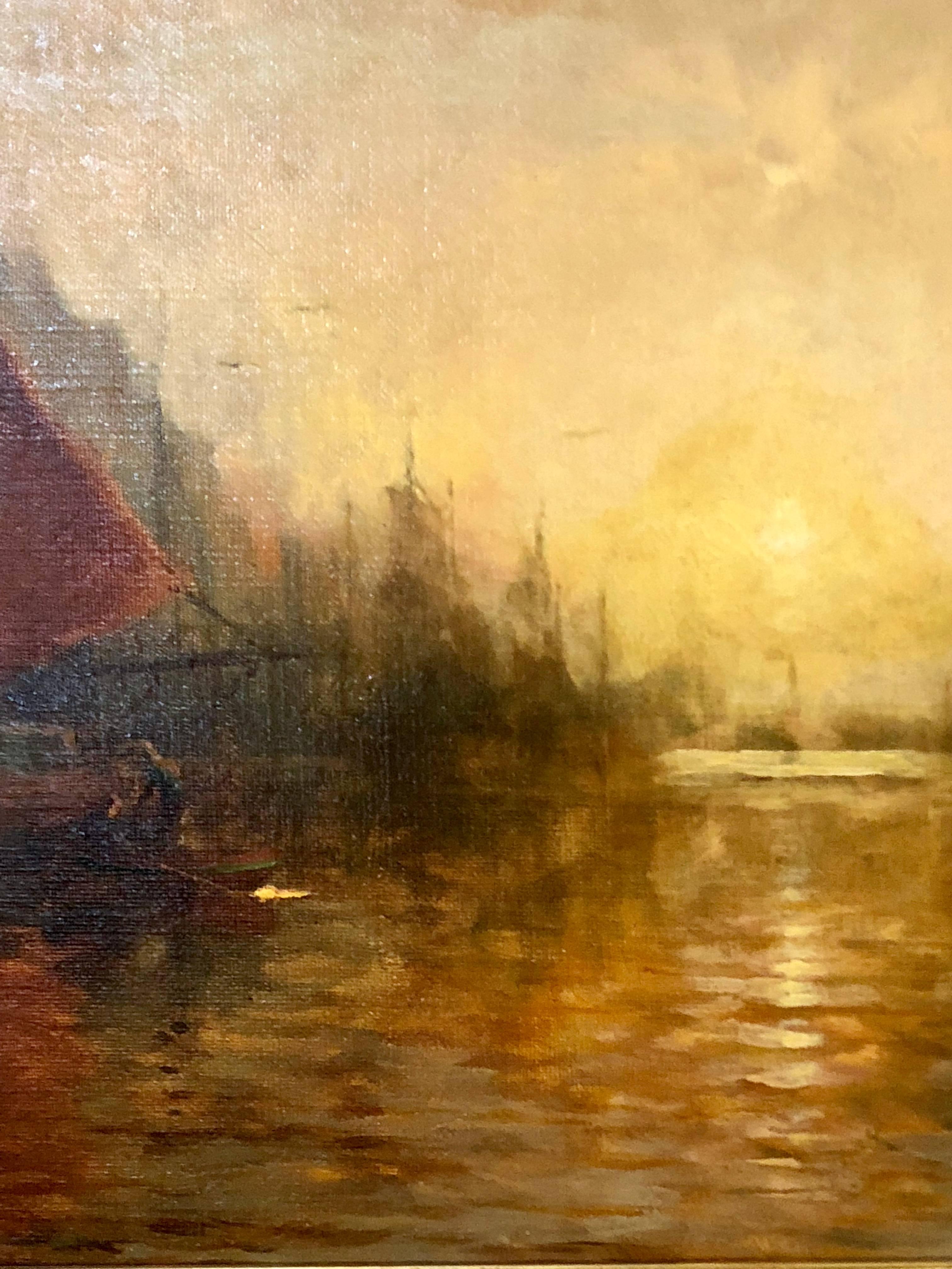 George H McCord 19th Century Oil on Canvas in Custome Gilt American Frame Signed 3