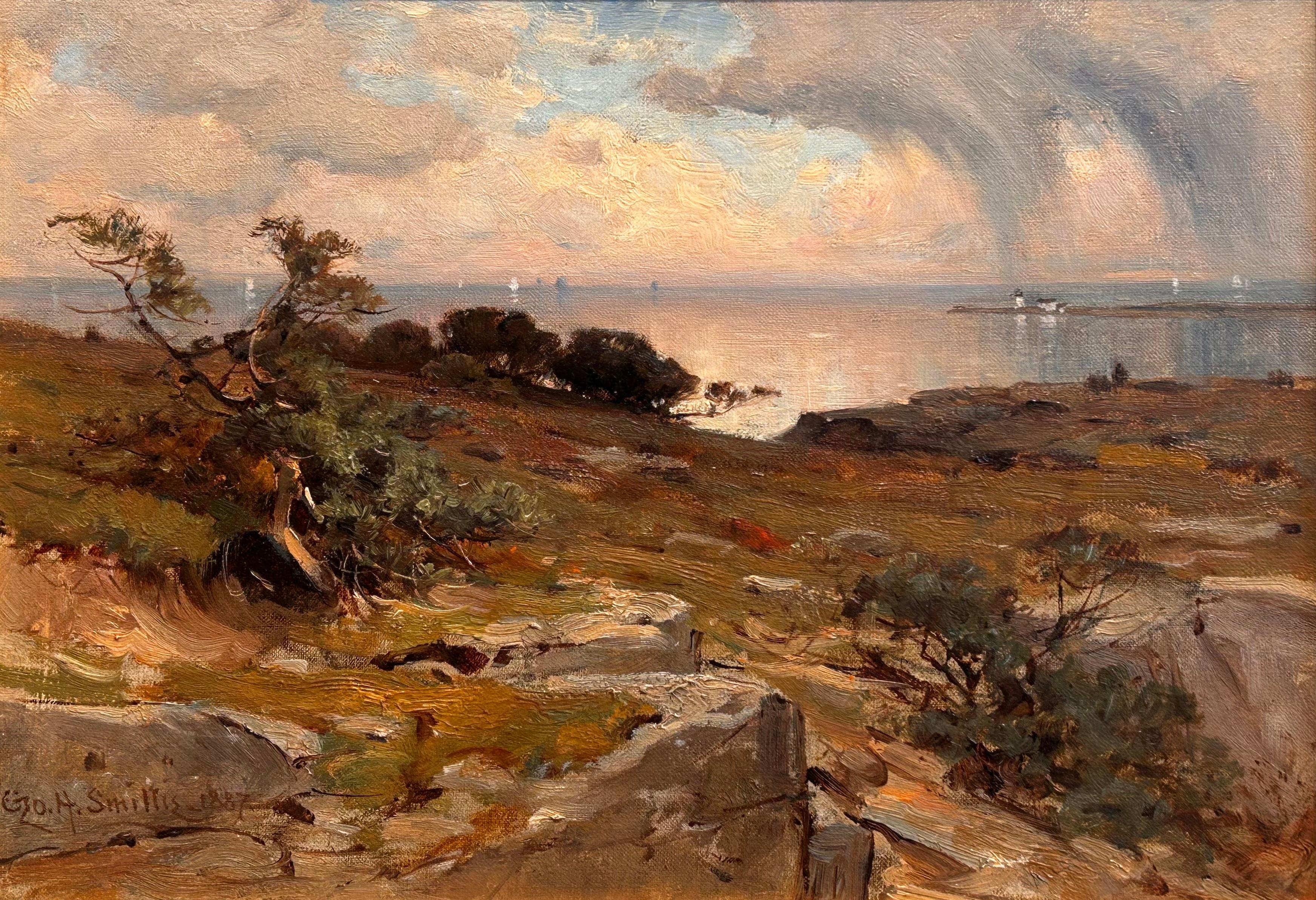 Öl Regenlandschaft mit dem Titel „Passing Shower“ (Hudson River School), Painting, von George H Smillie