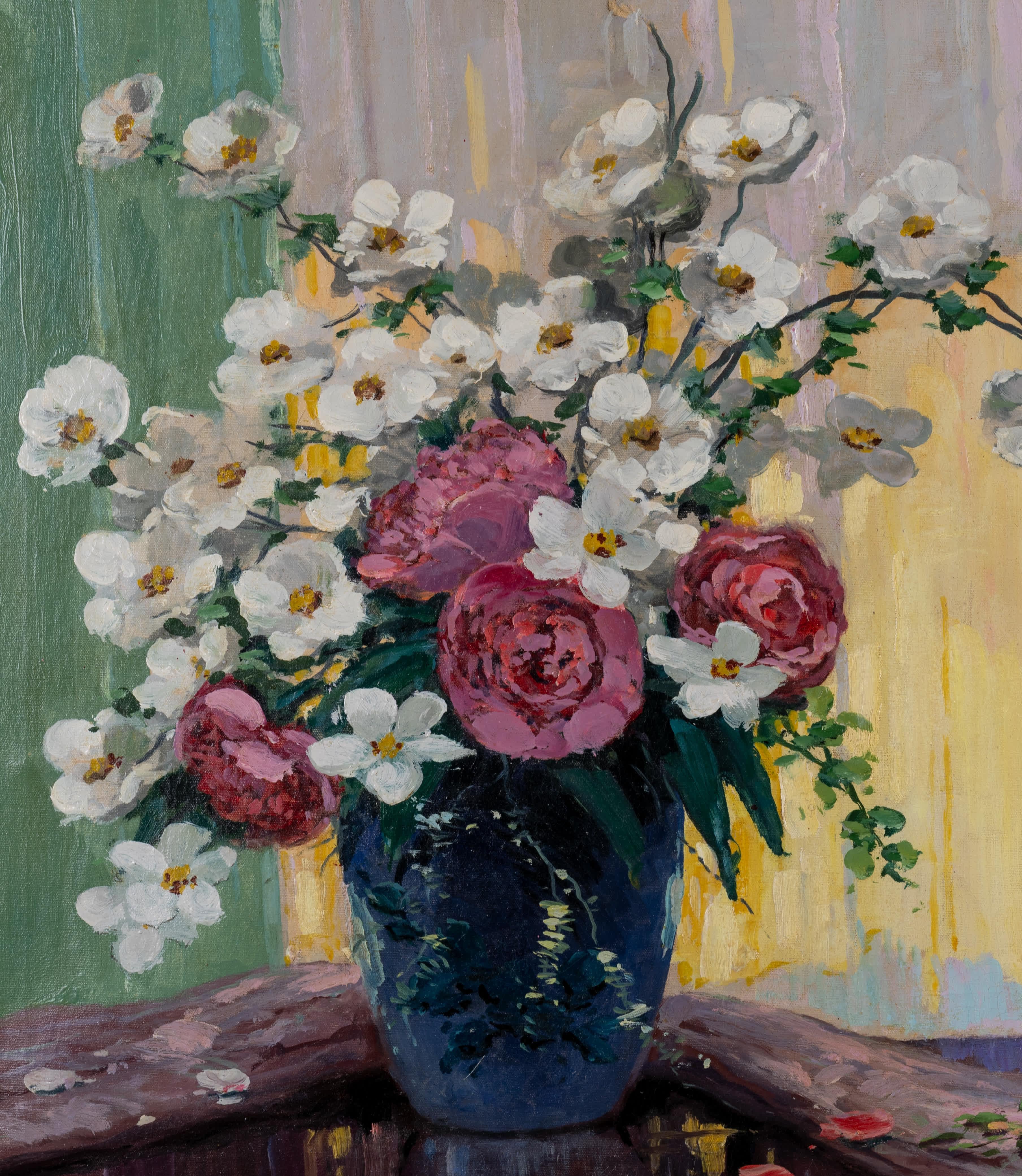 Natura morta con fiori rosa e bianchi - Painting Moderno di George H. Williams
