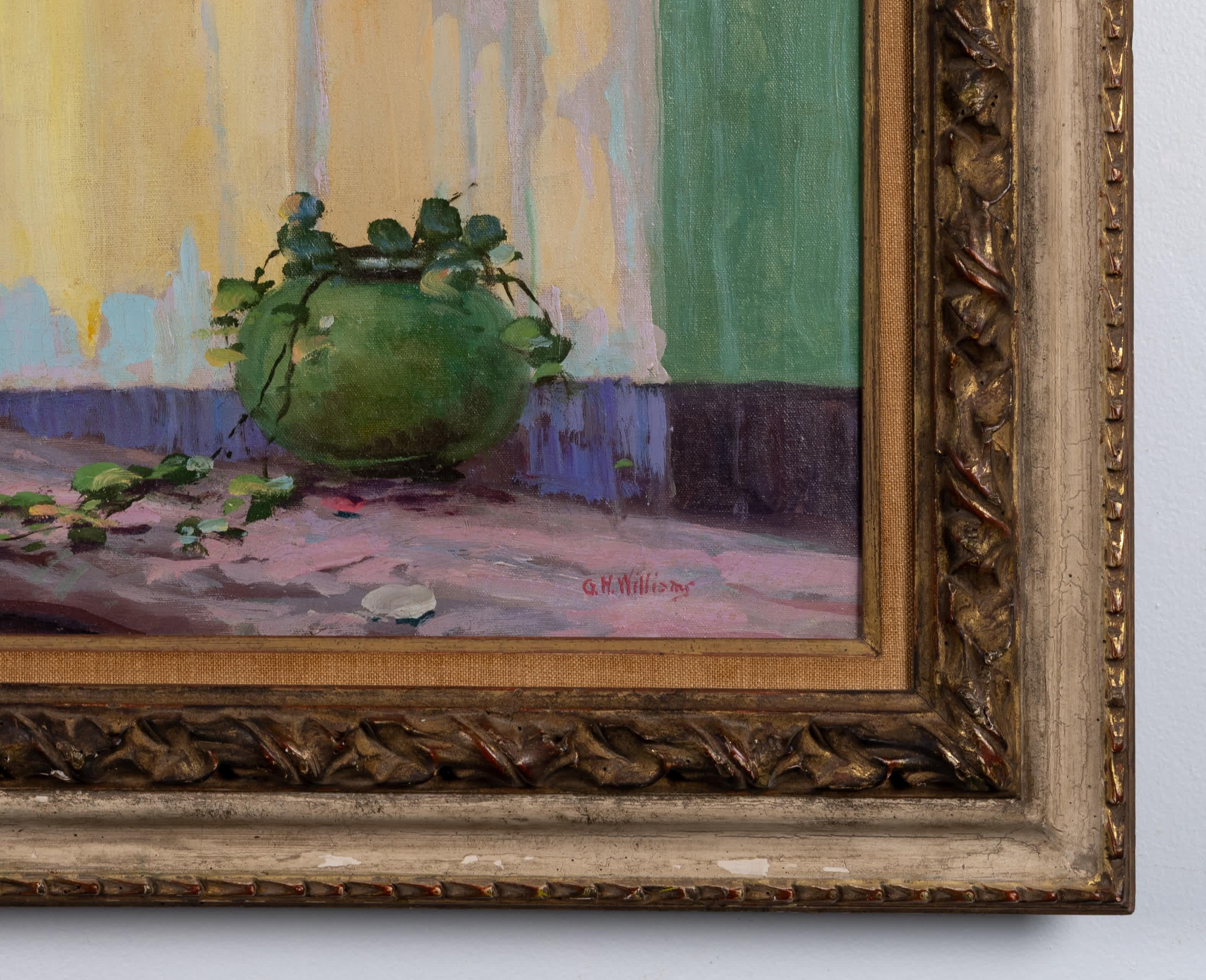 Natura morta con fiori rosa e bianchi - Still-Life Painting Grigio di George H. Williams