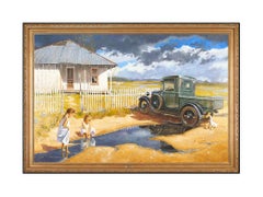 George Hallmark Large Original Oil Painting On Board Signed Landscape Framed Art