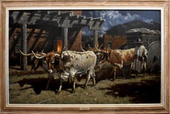 „IN OLD SANTA FE“ – WESTERN, EINES SEINER GRÖSSTEN UND SCHÖNSTEN GEMÄLDE, 42 X 68 CM, GERAHMT
