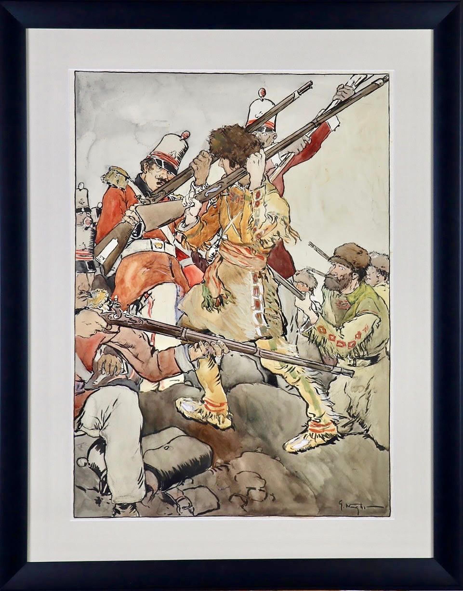 British Soldiers in Combat  - Painting by George Hand Wright