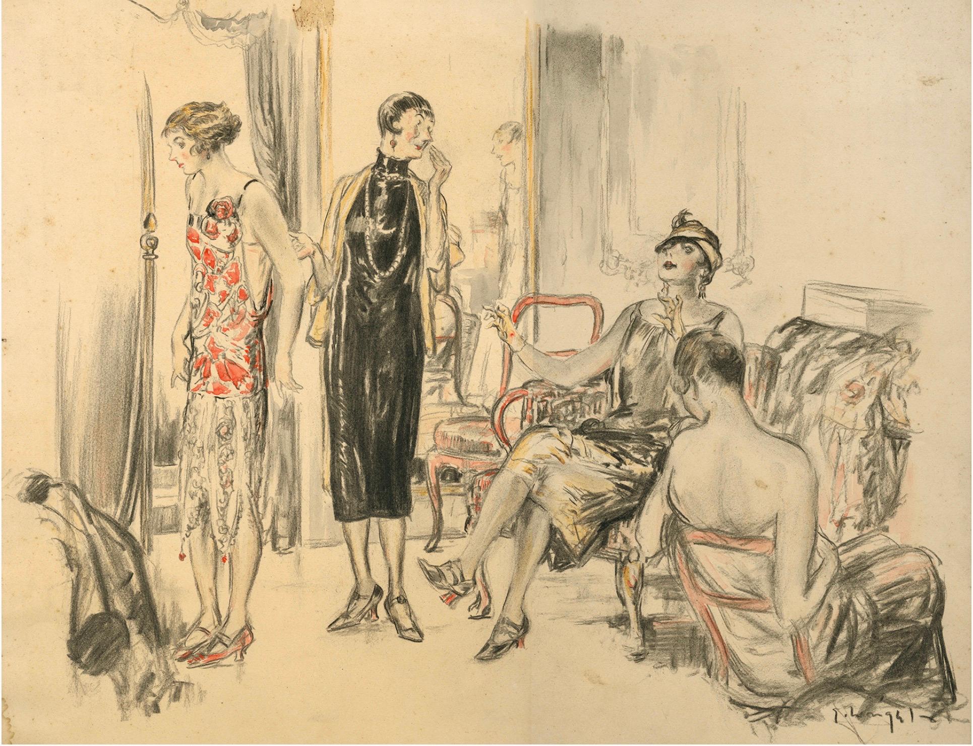 Young Woman Tries on Gown - Painting by George Hand Wright