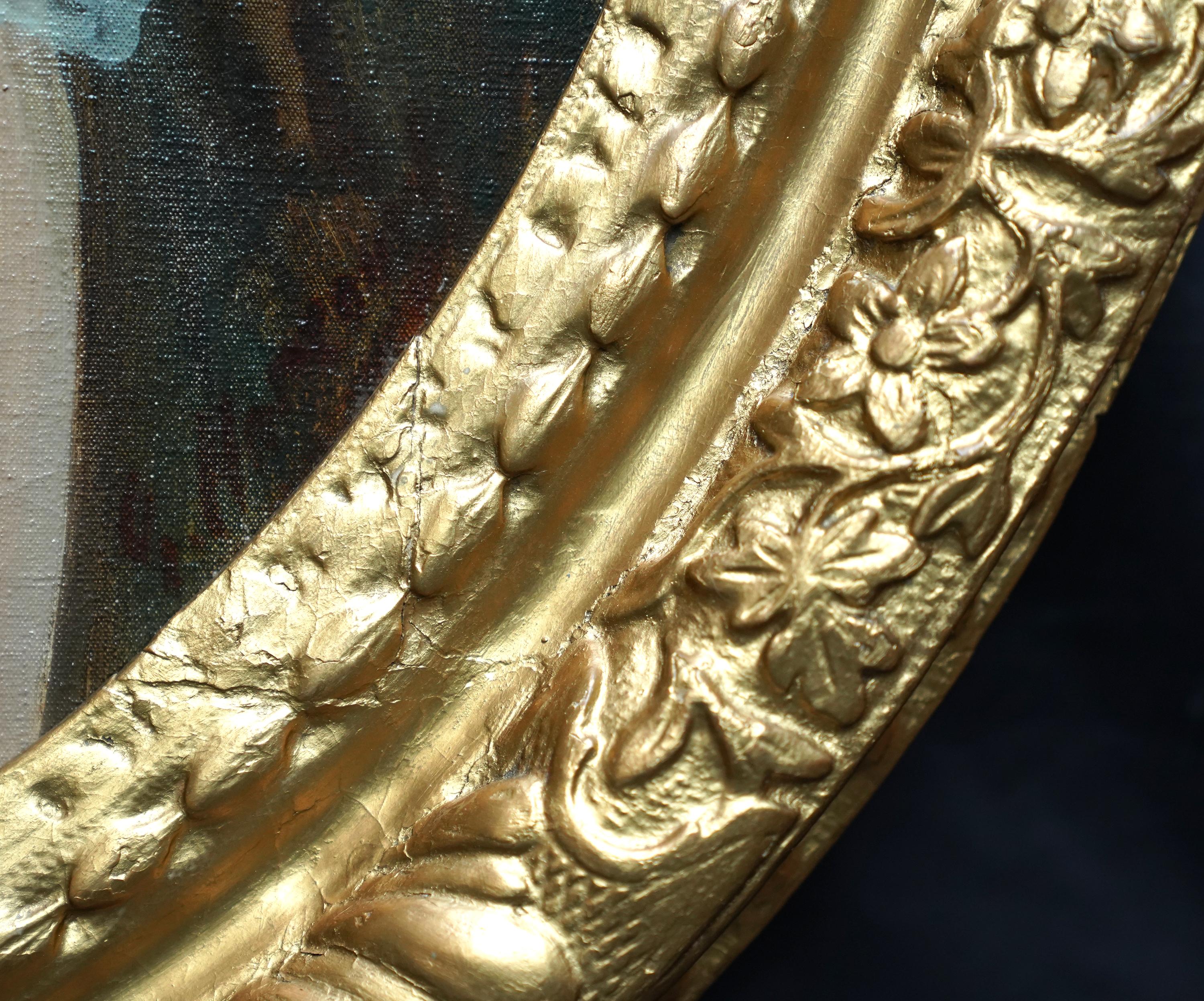 Oval Portrait of Girl with Blue Sash and Cuffs - Scottish Edwardian oil painting im Angebot 4