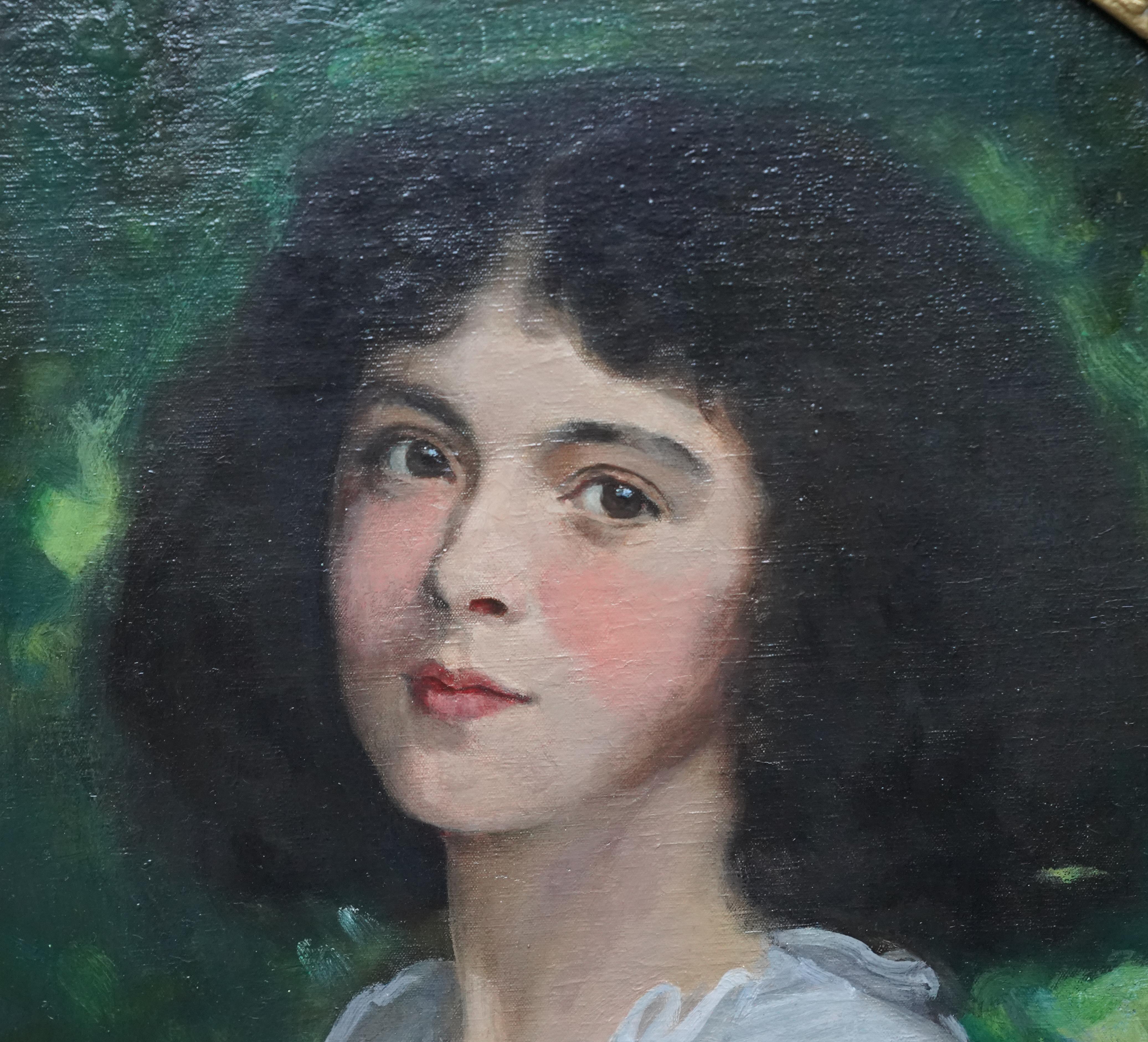 Oval Portrait of Girl with Blue Sash - Scottish Edwardian art oil painting im Angebot 1