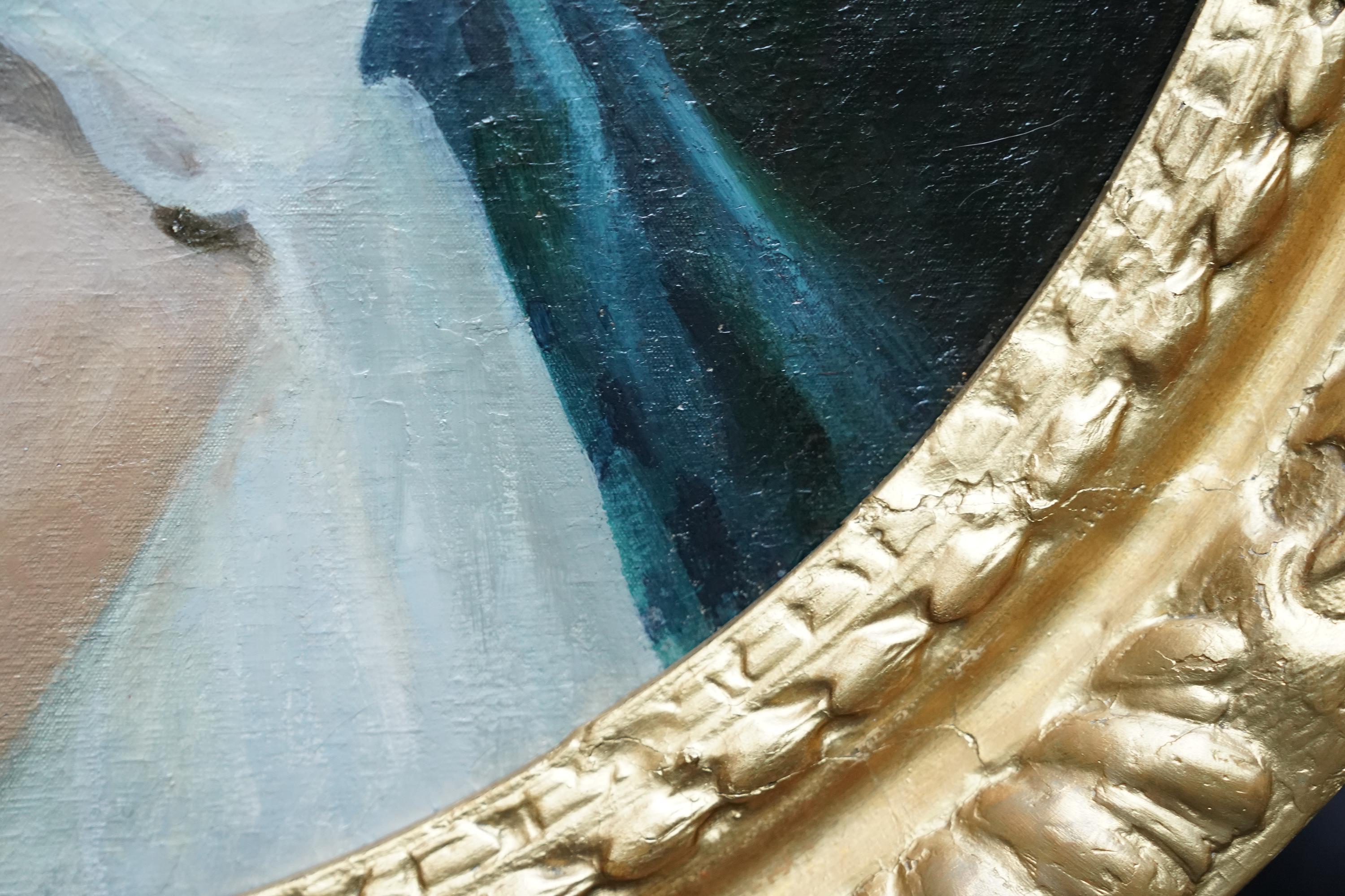 Oval Portrait of Girl with Blue Sash - Scottish Edwardian art oil painting im Angebot 2