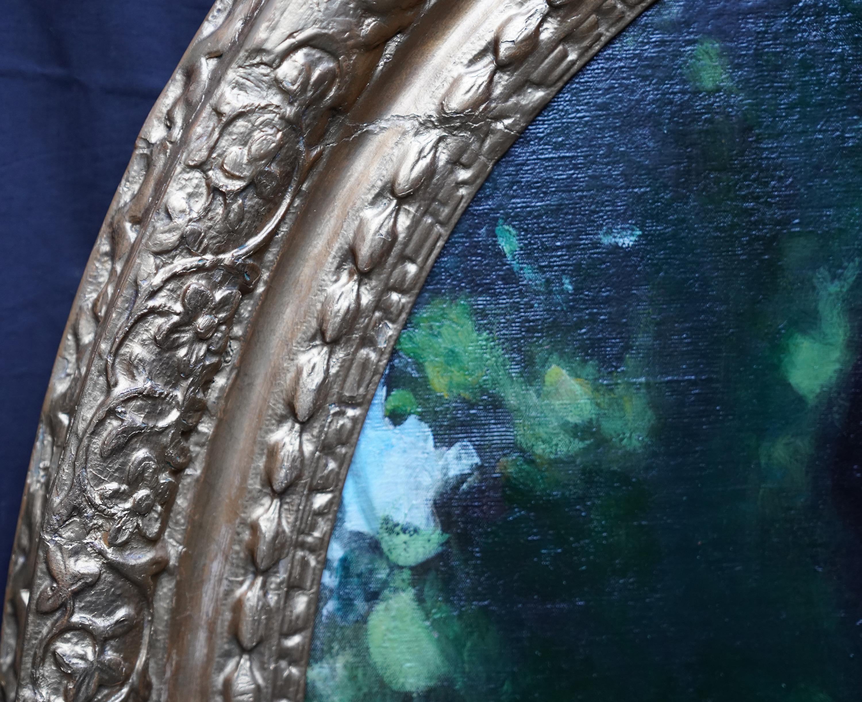 Oval Portrait of Girl with Blue Sash - Scottish Edwardian art oil painting im Angebot 3