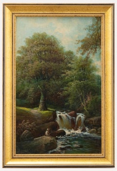 Antique George F. Harris (1856-1924) - Framed Oil, Fishing near the Falls