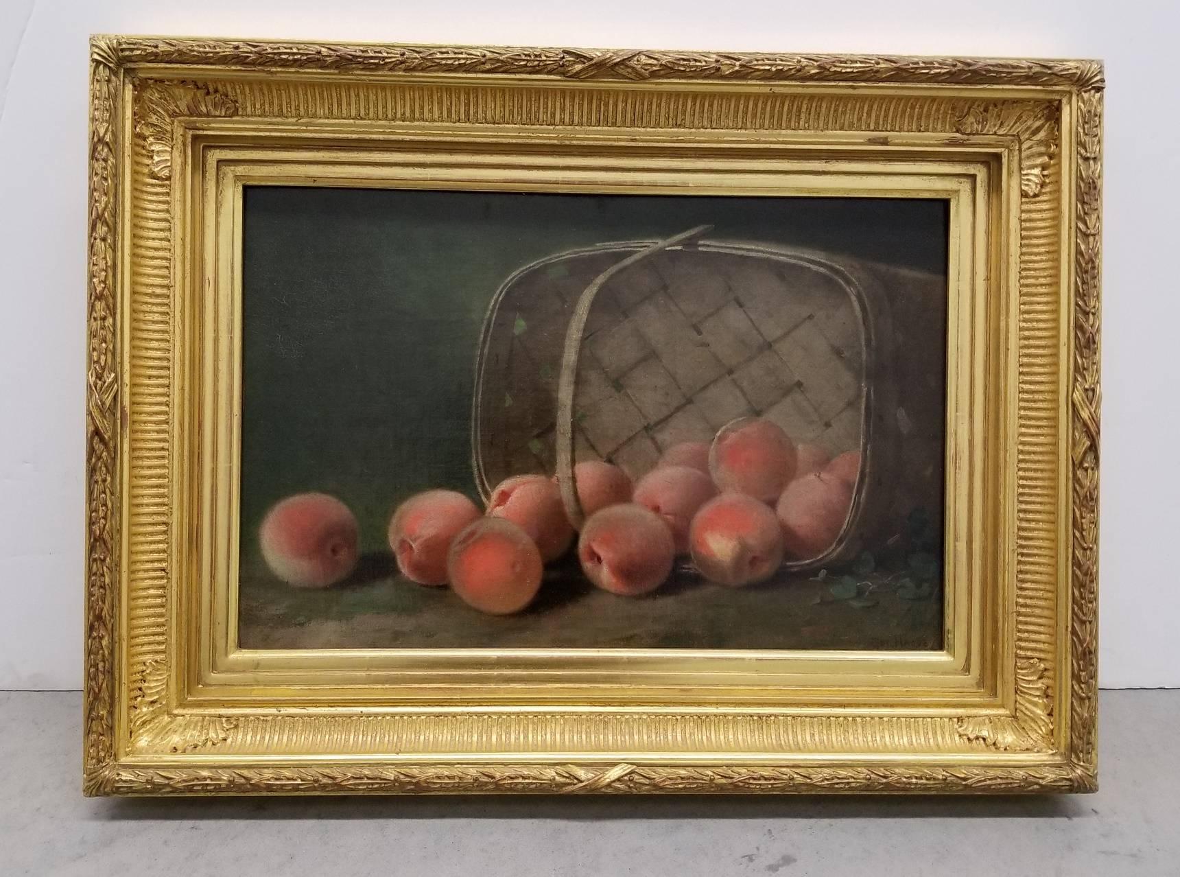 Still Life of Peaches - Painting by George Harvey