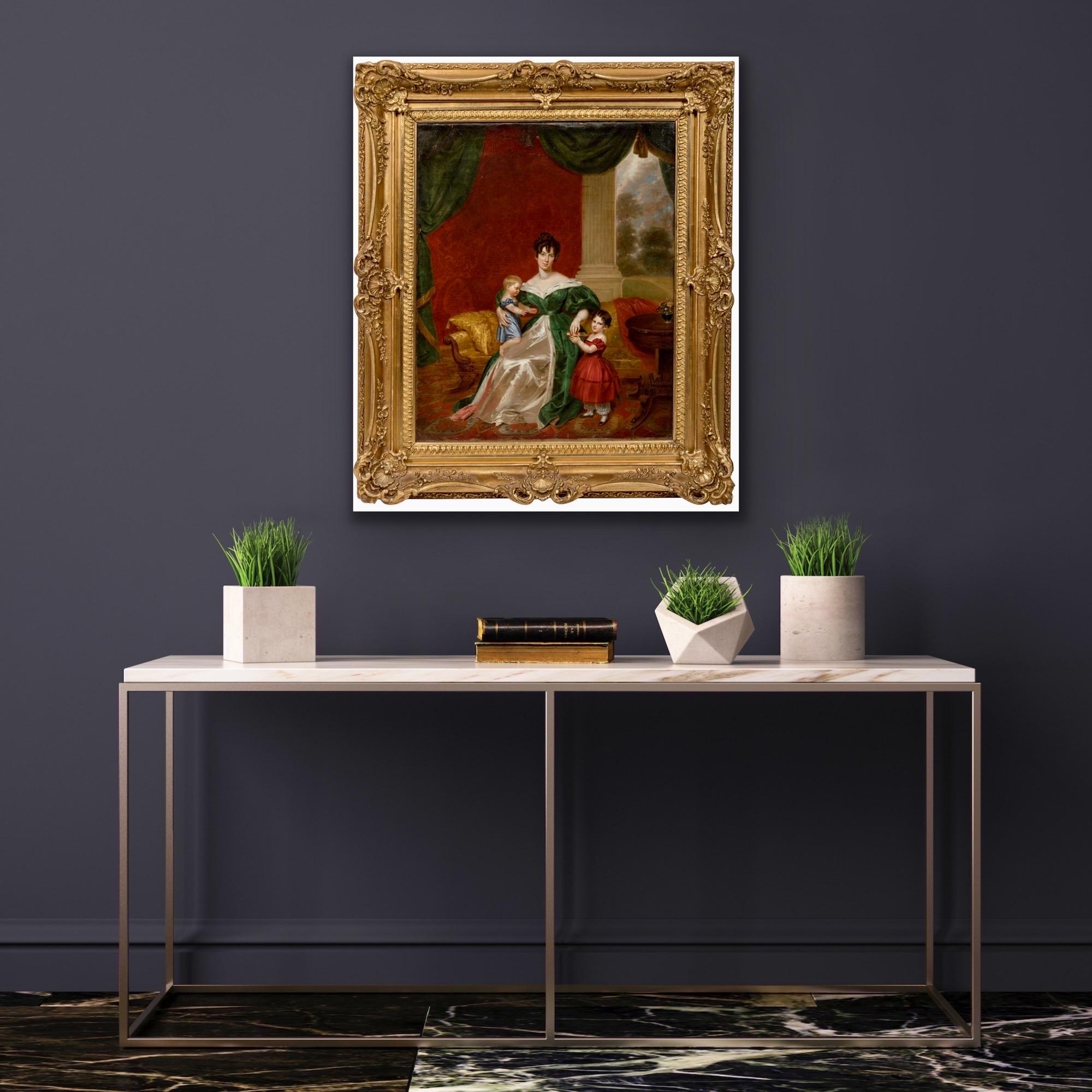 19th century British family portrait of a mother with her children - royal - Painting by George Hayter