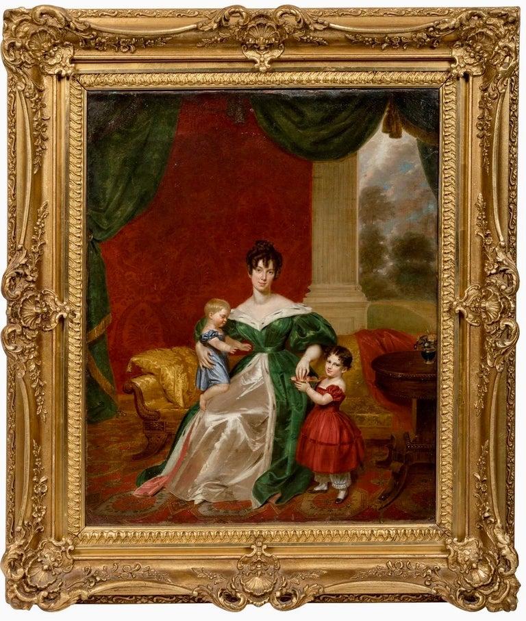 George Hayter Figurative Painting - 19th century romantic family portrait of a mother with her children