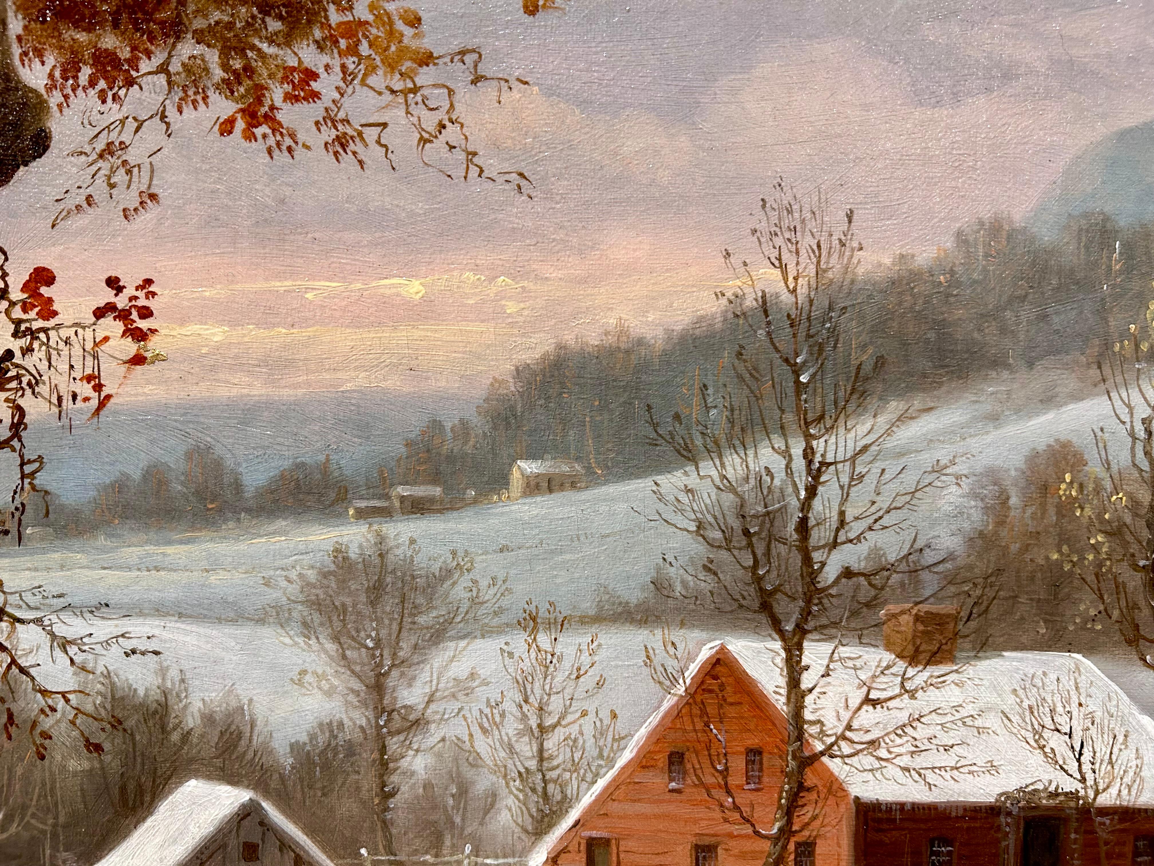 Paisaje nevado al óleo titulado 