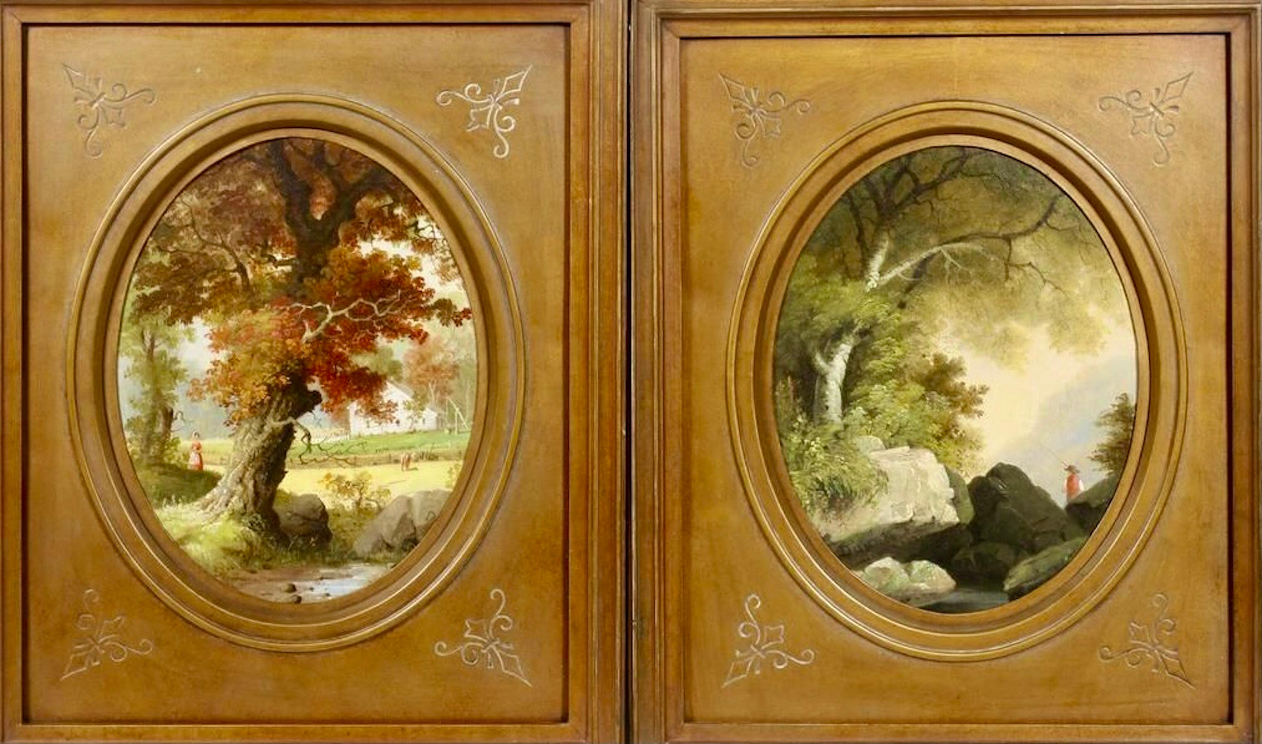 George Henry Durrie Landscape Painting - Pair of Country Life Scenes