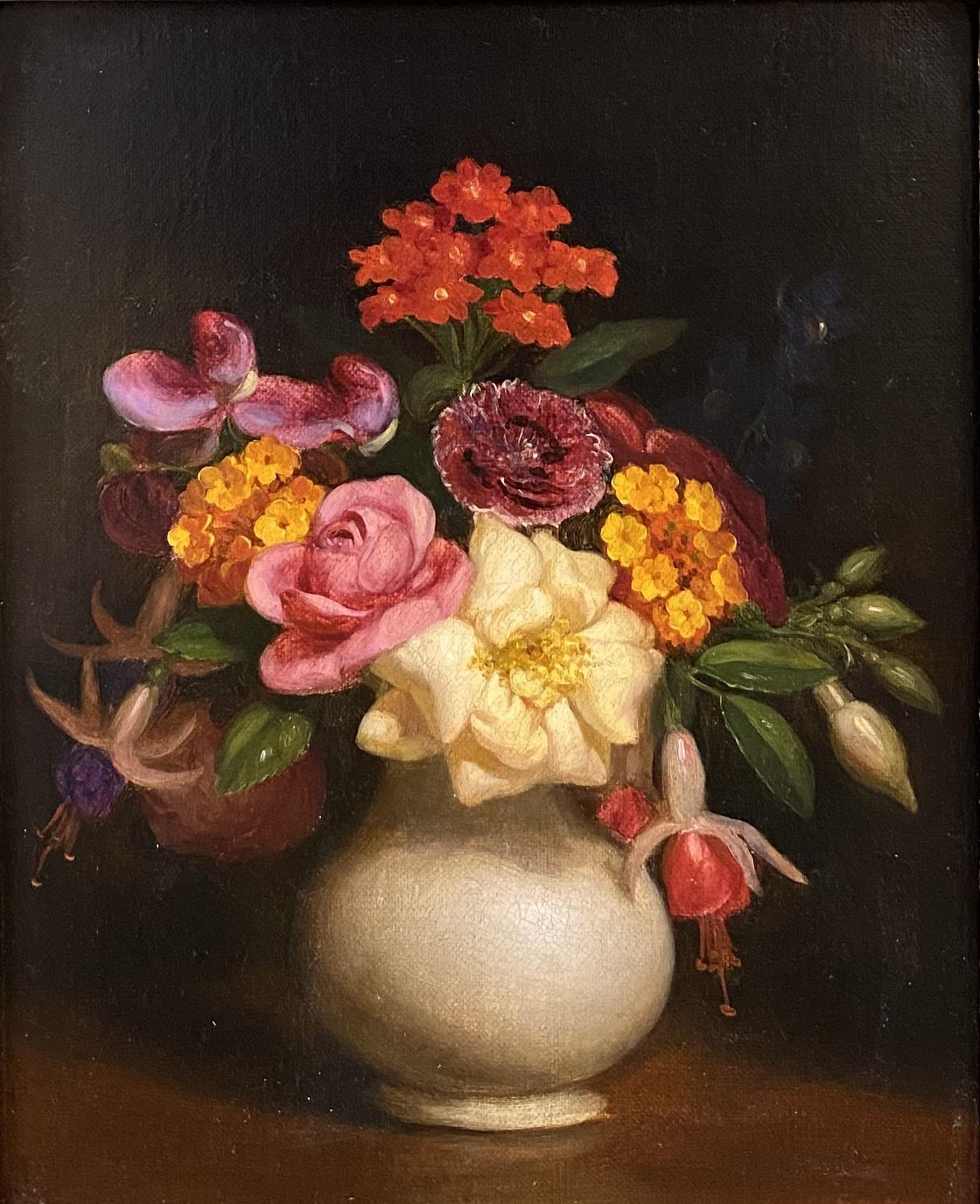 Stillleben mit Blumen in einer weißen Vase – Painting von George Henry Hall