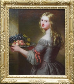 Portrait of a Young Lady with Fruit - British Old Master art oil painting