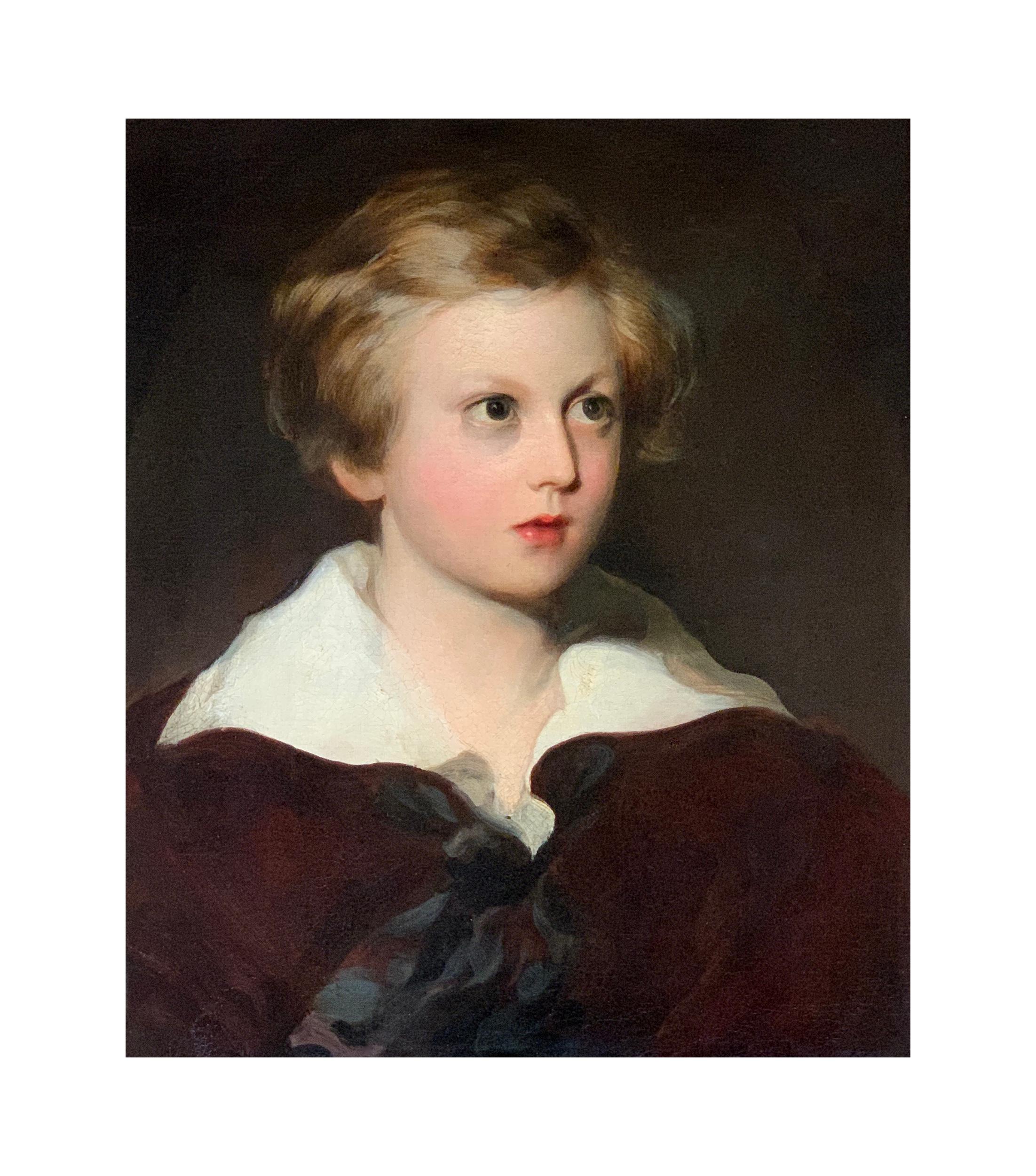 19th Century English Oil on Canvas Portrait of a Young Boy (Master Fletcher) - Painting by George Henry Harlow