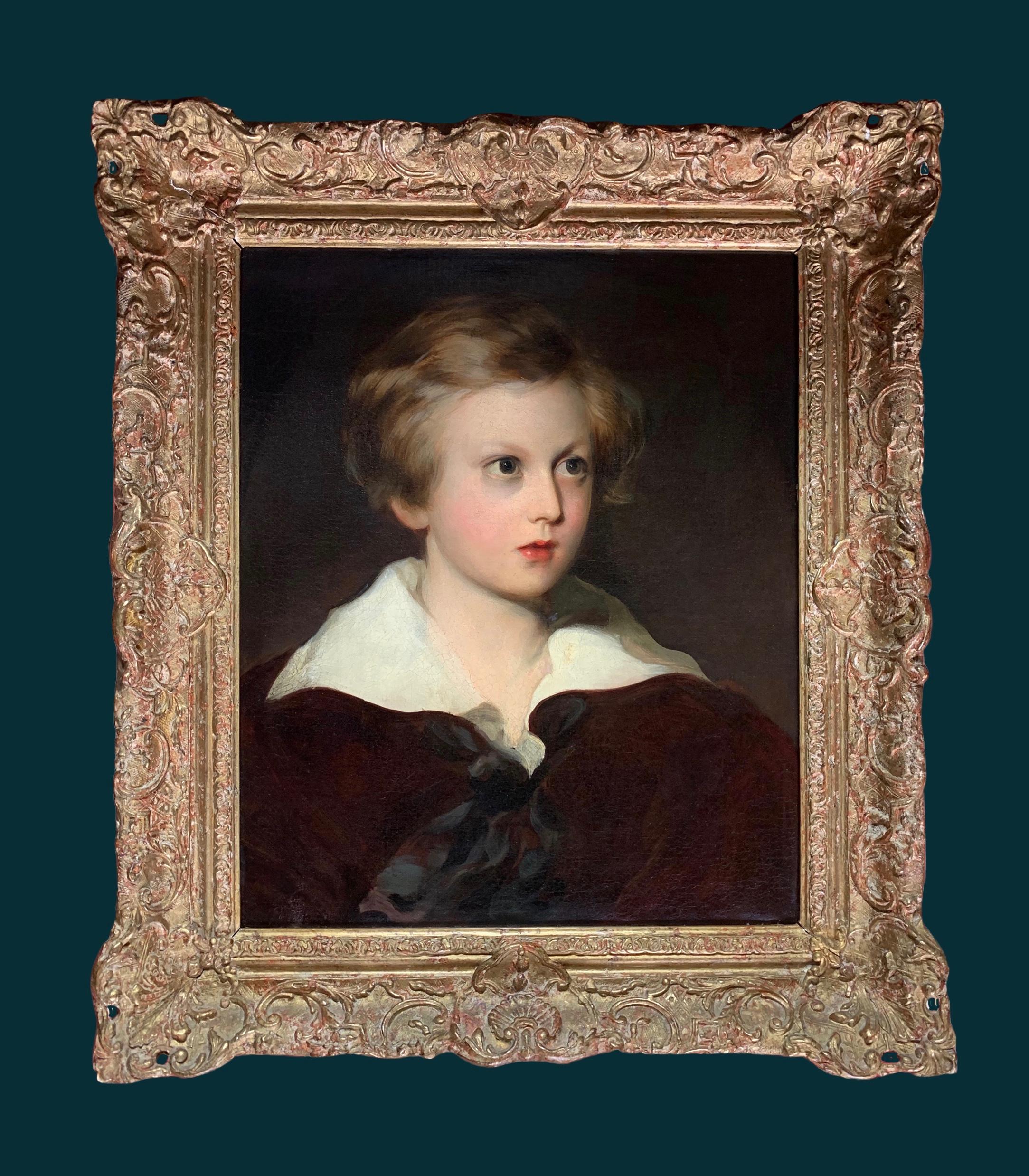 19th Century English Oil on Canvas Portrait of a Young Boy (Master Fletcher) - Old Masters Painting by George Henry Harlow