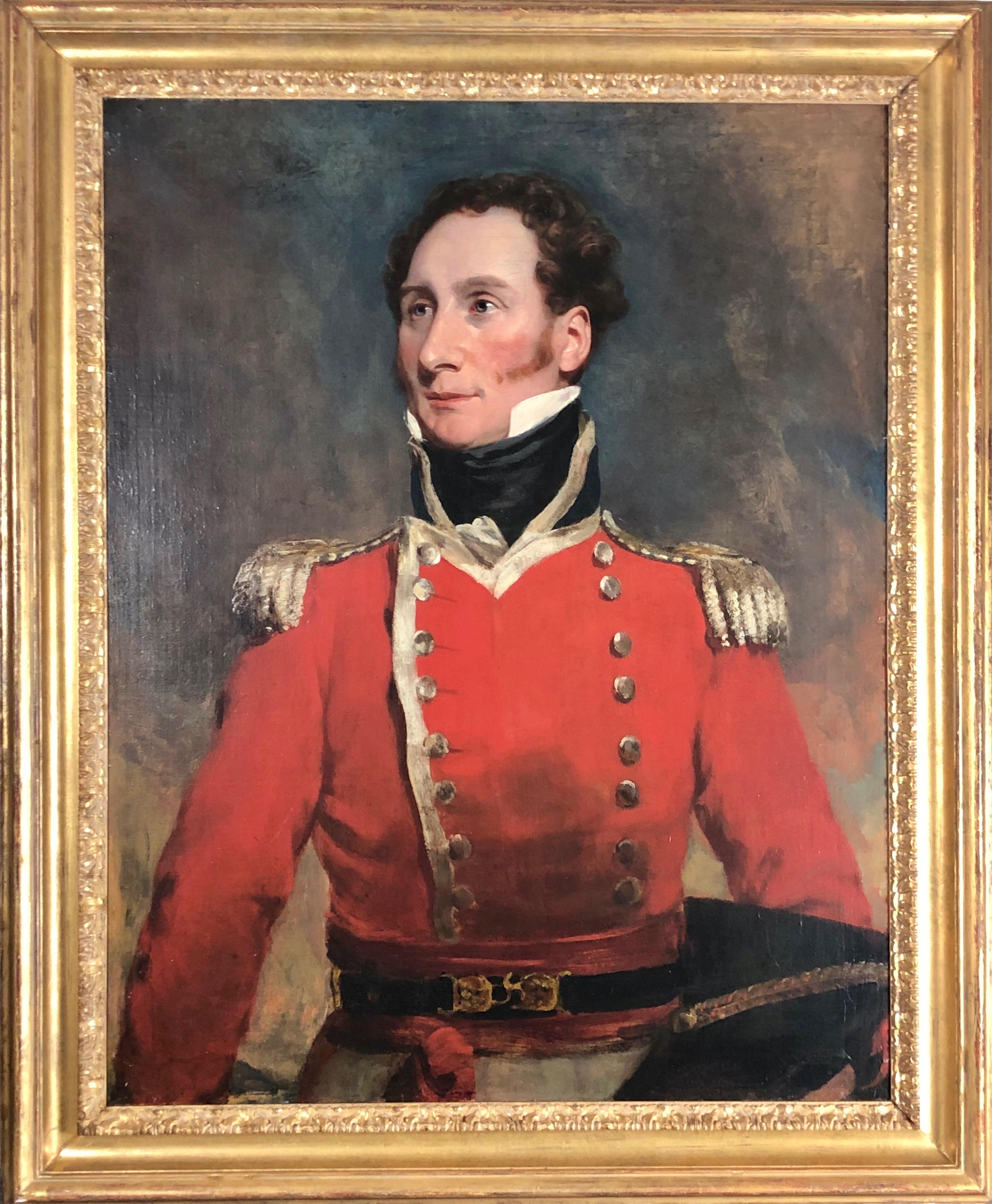 George Henry Harlow Interior Painting - 19th Century Military Portrait Painting of a Senior Officer in a Red Tunic, 