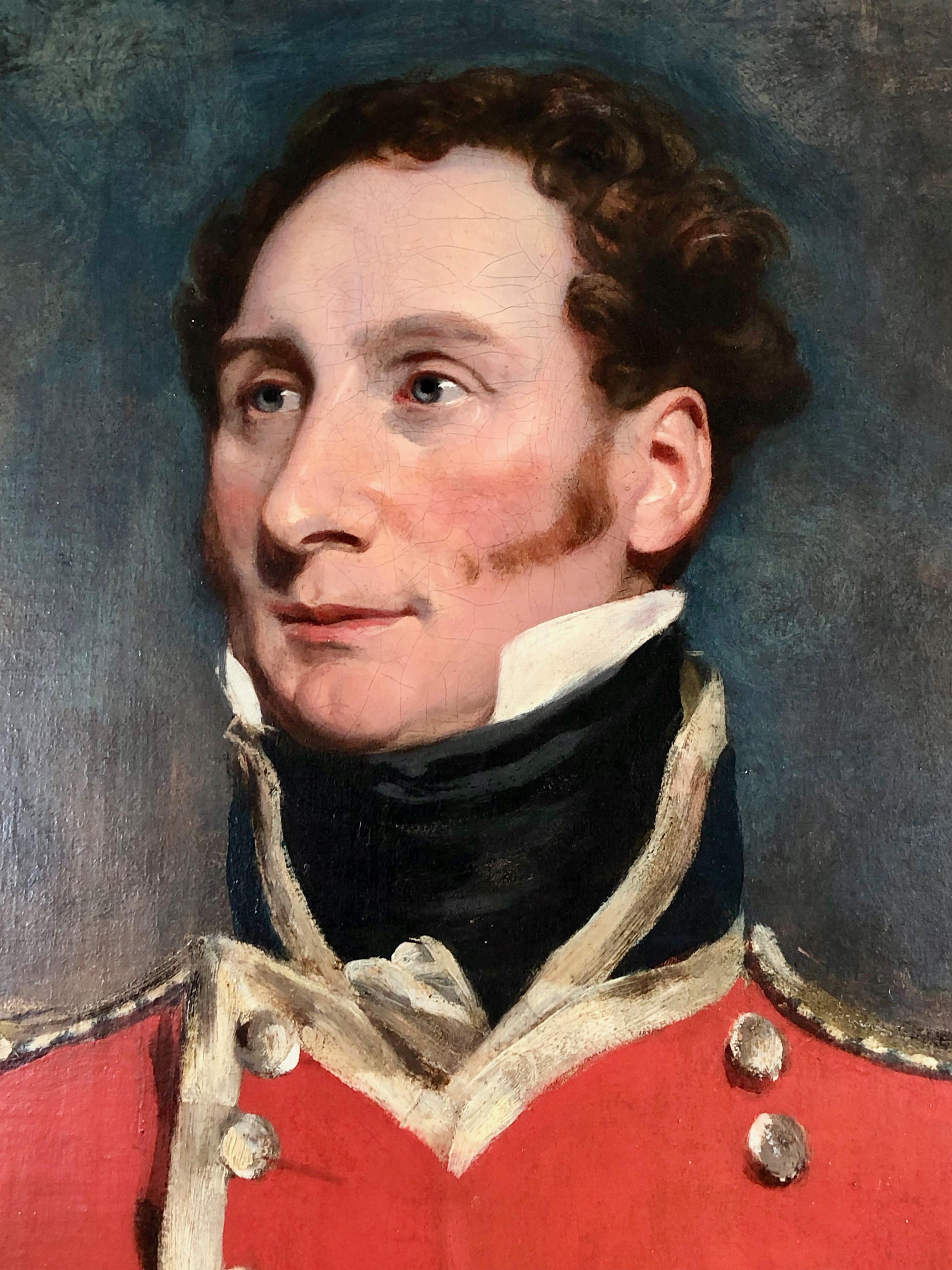 19th Century Military Portrait Painting of a Senior Officer in a Red Tunic,  - Brown Interior Painting by George Henry Harlow