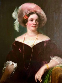 19th Century Oil Portrait Painting of Lady Clarke by George Henry Harlow R.A.