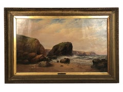 Antique George Henry Jenkins (1843-1914). Le rivage, très grande huile sur toile encadré