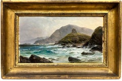 Fine Victorian English Marine Signed Oil Painting Rocky Coastline Seascape