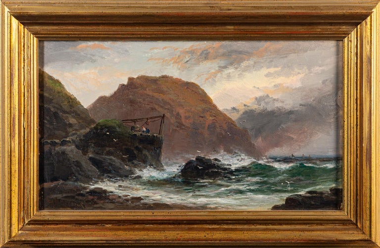 George Henry Jenkins - Victorian Cornish Stormy Seas at Dusk