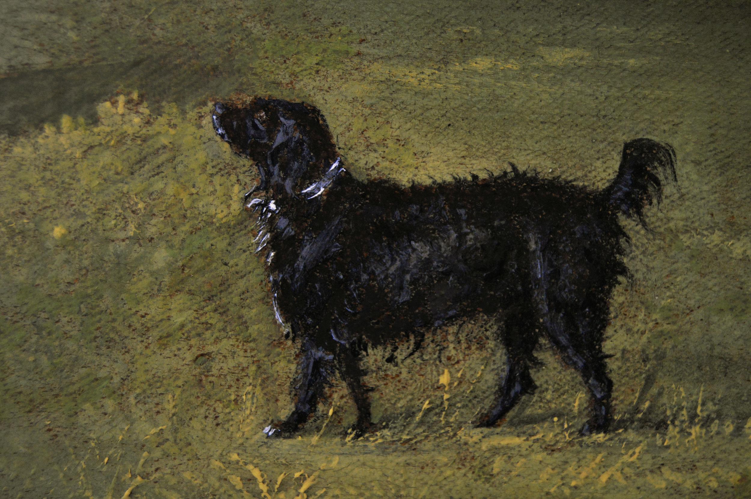 Portrait à l'huile d'un cheval de course avec épagneuls du 19e siècle en vente 3