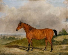 George Henry Laporte (1799-1873) - Gerahmtes Öl aus dem Jahr 1848, Bay Hunter in a Landscape