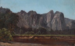 "Cathedral Rocks, Yosemite Valley" Ouest américain, 19e siècle Huile sur carton