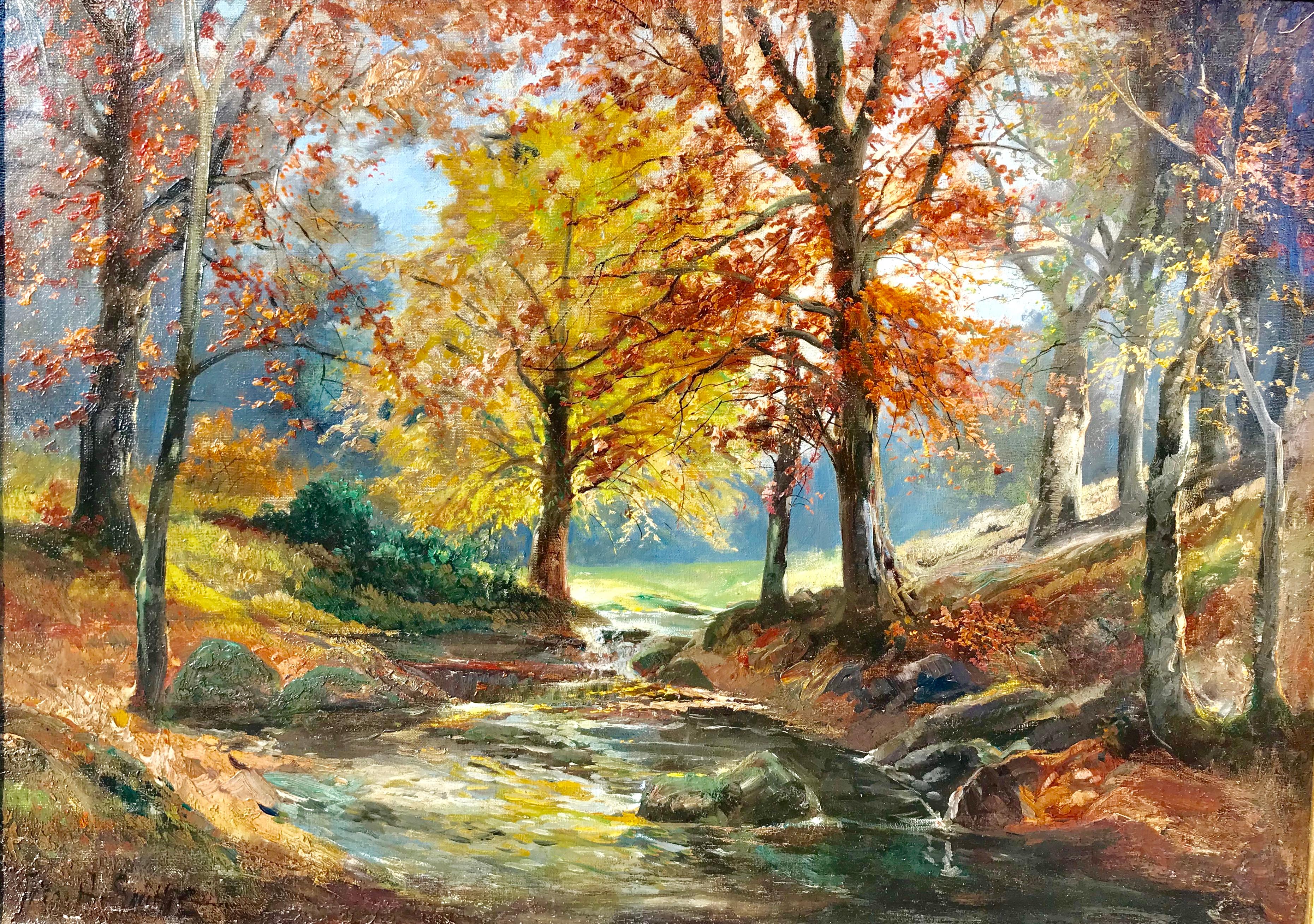 George Henry Smillie Landscape Painting – Früher Herbst:: Bronxville Woods