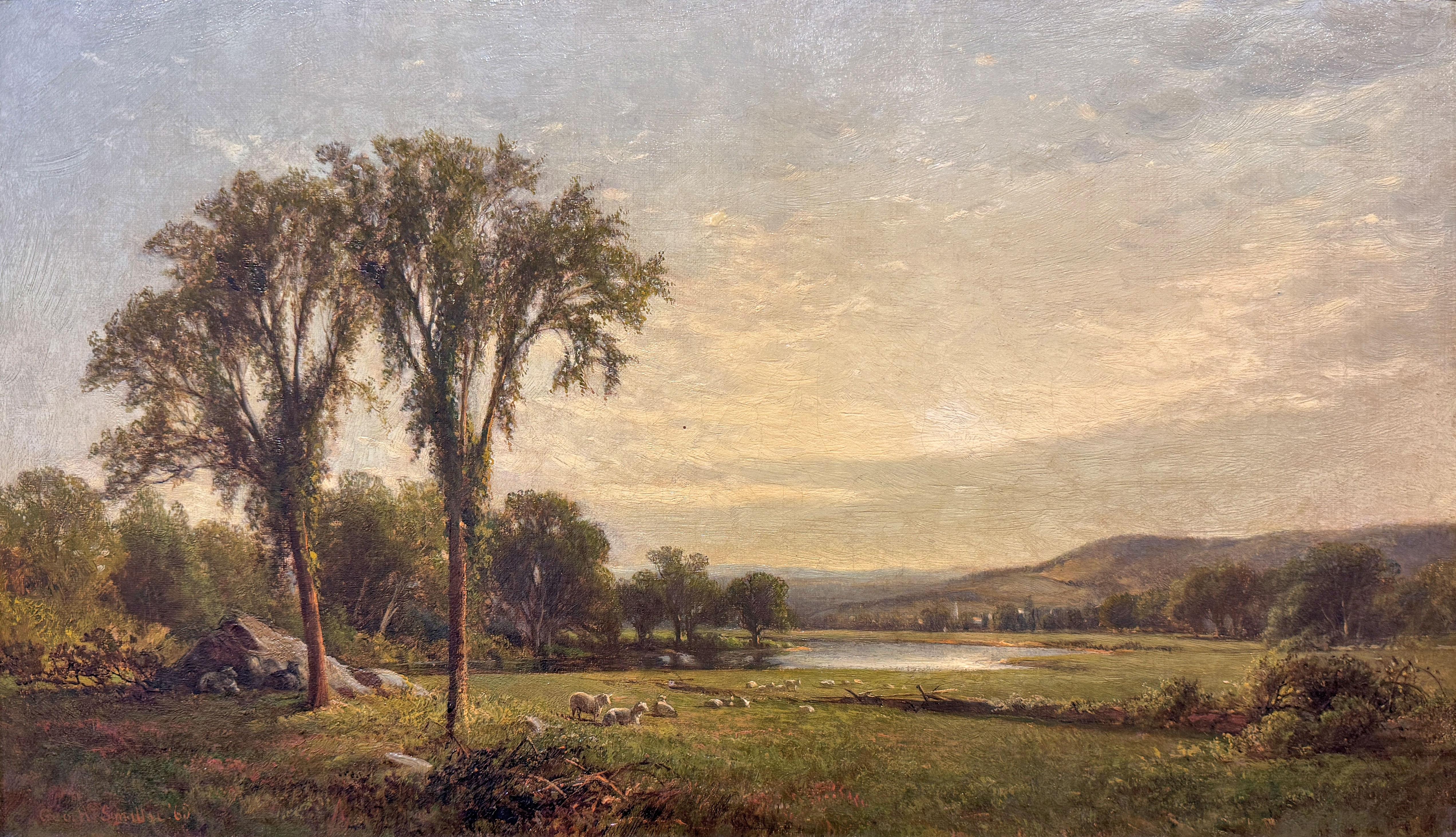 "Farmland Meadows" George Henry Smillie, Hudson River School, Sunset Landscape