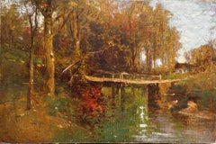 Paysage à l'huile d'une rivière en bronze