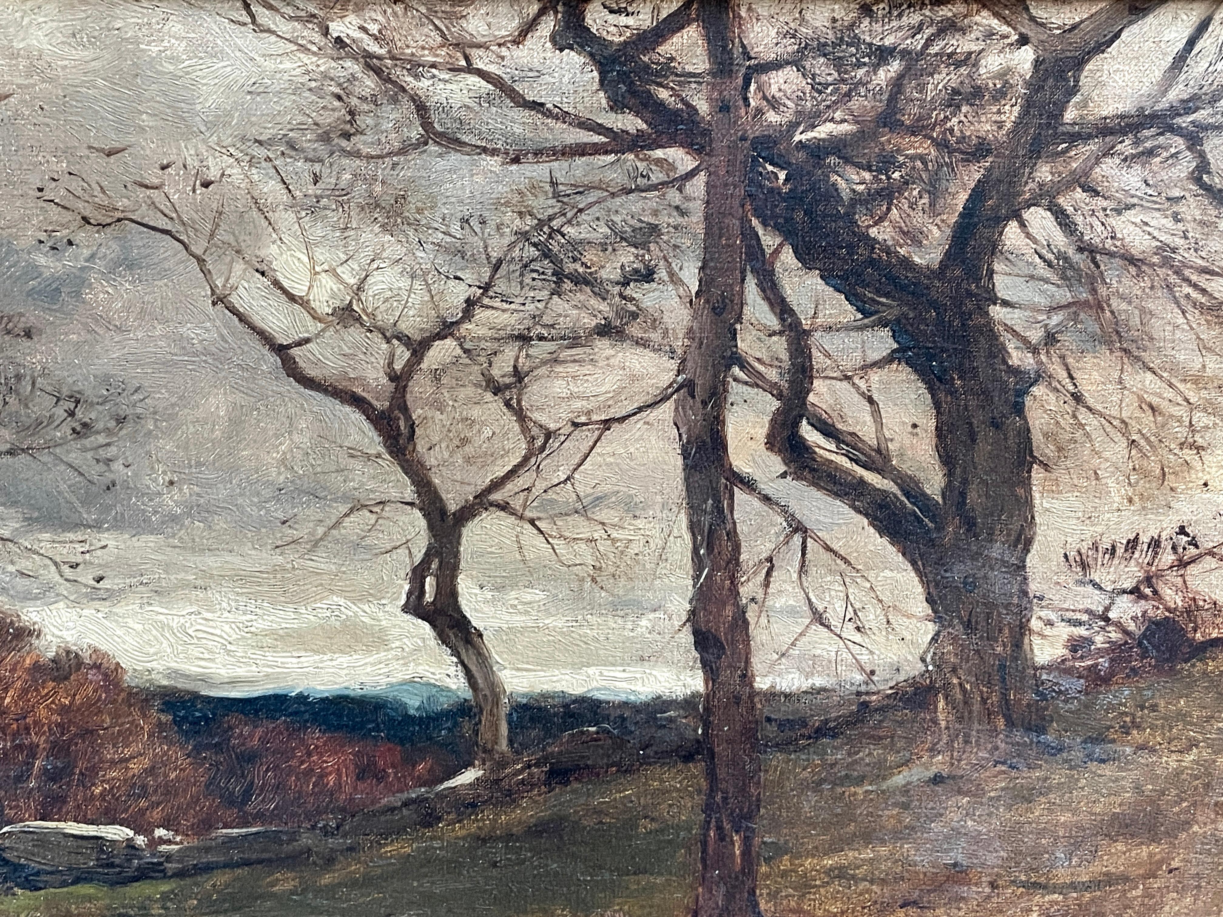 „Steinwand, Herbst“, George Smillie, Tonalistische Herbst-Landschaftsansicht (Grau), Landscape Painting, von George Henry Smillie