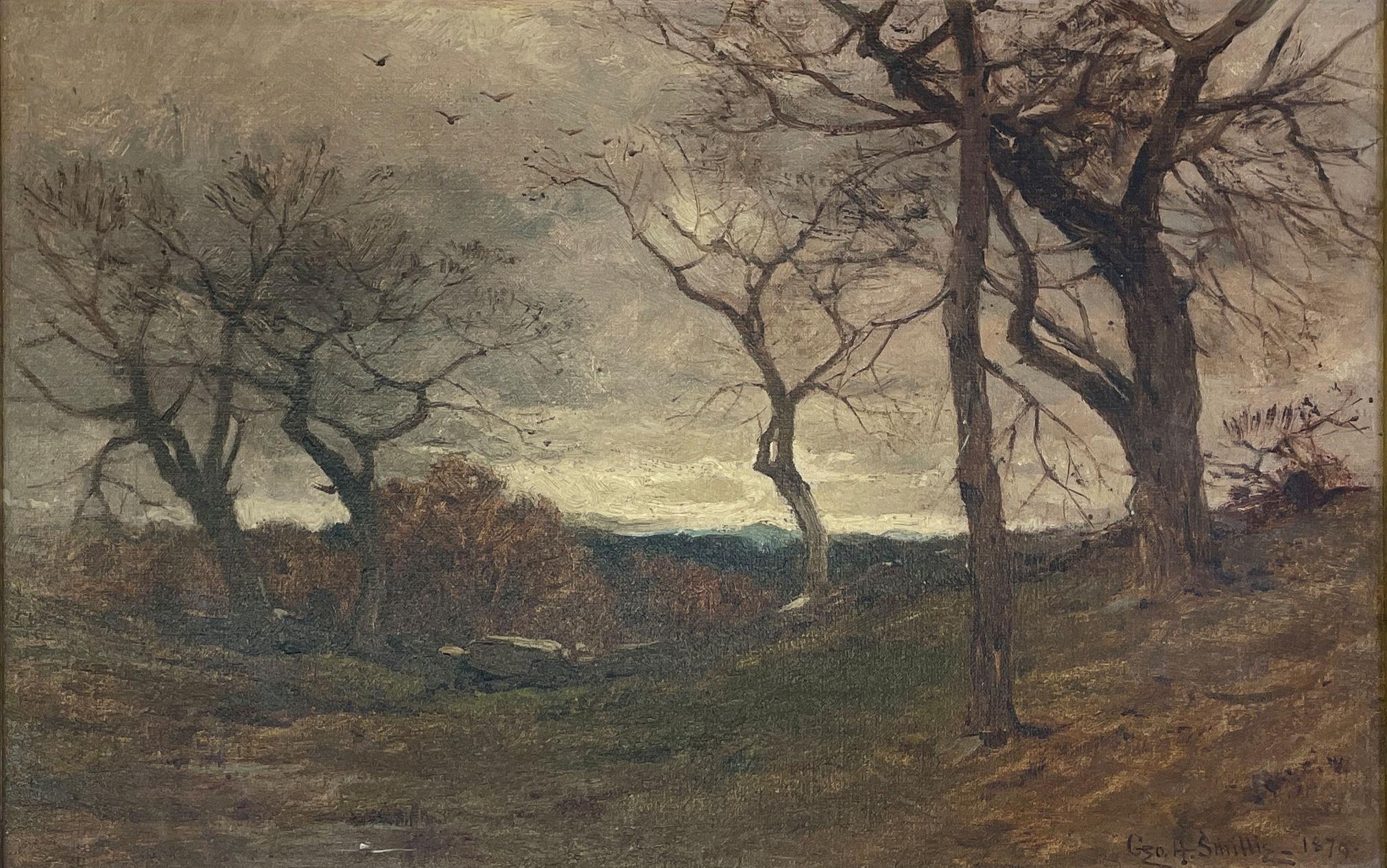 Landscape Painting George Henry Smillie - « Stone Wall, Autumn », George Smillie, Vue de paysage de l'automne tonaliste
