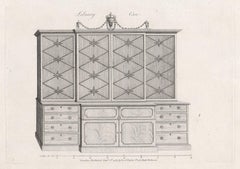 Boîtier de bibliothèque, gravure anglaise de design de meubles géorgiens Hepplewhite