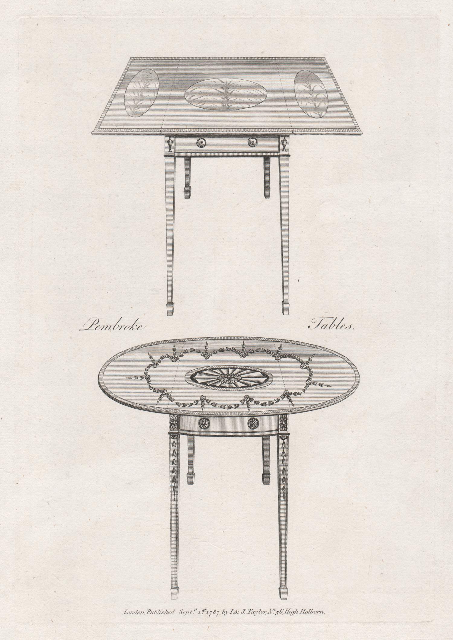 Pembroke Tables, Hepplewhite Georgian furniture design engraving