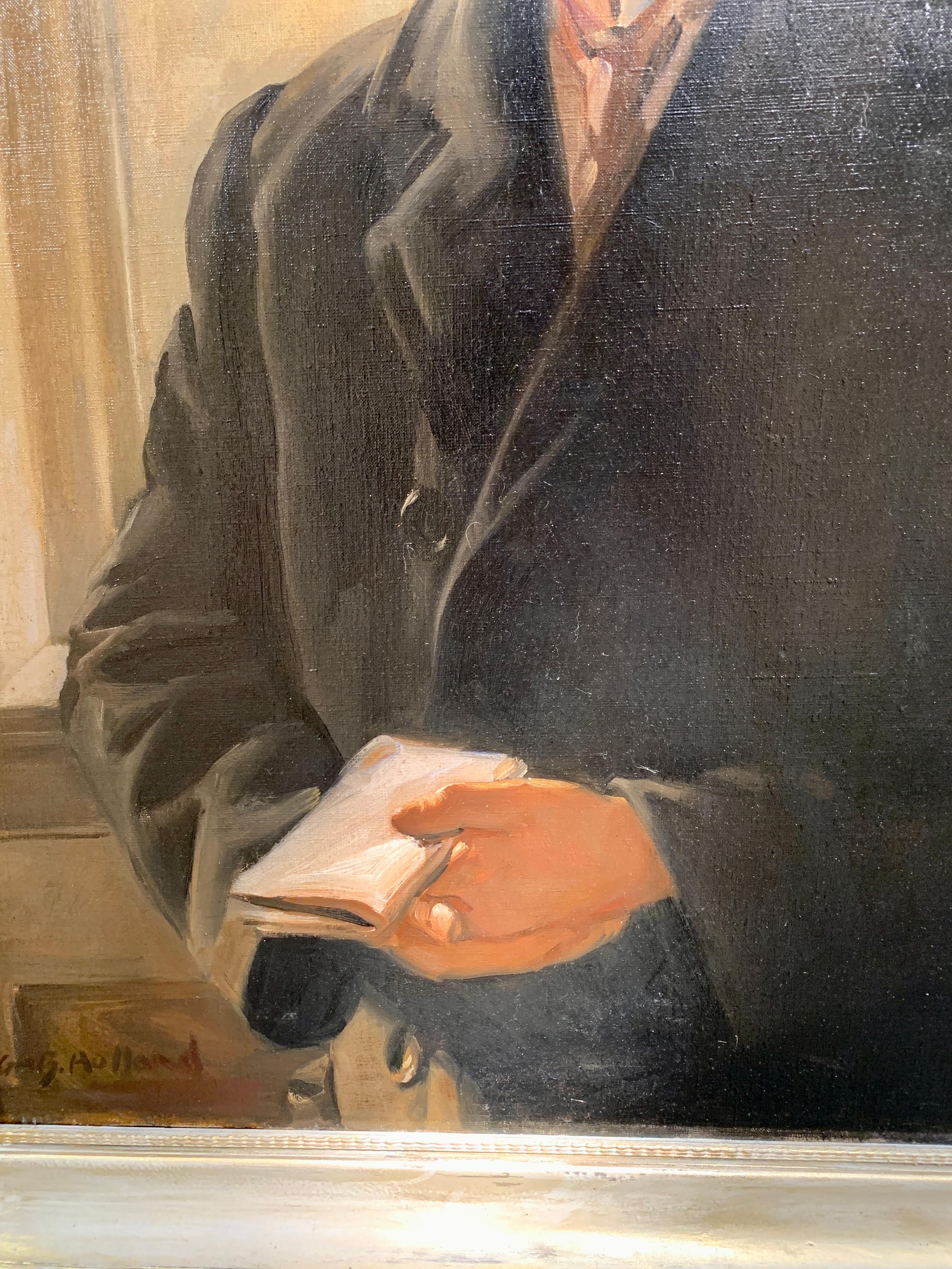 Portrait à l'huile d'un Bowler Hatted man, Angleterre, années 1930, Photographe John Bean - Post-impressionnisme Painting par George Herbert Buckingham Holland